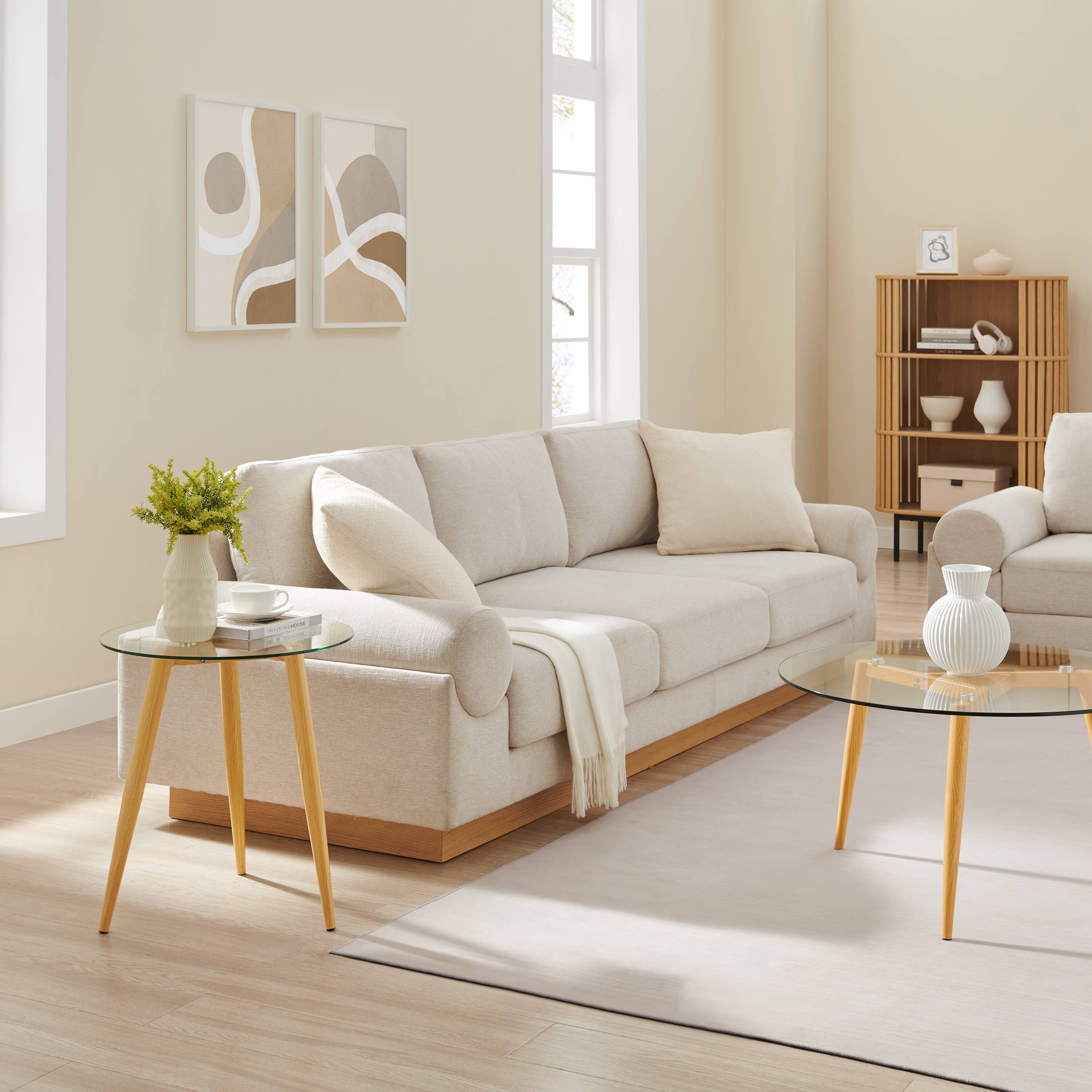 Back. Danya B - Van Beuren Coffee and Side Table Set - Beech - Beech, Clear.