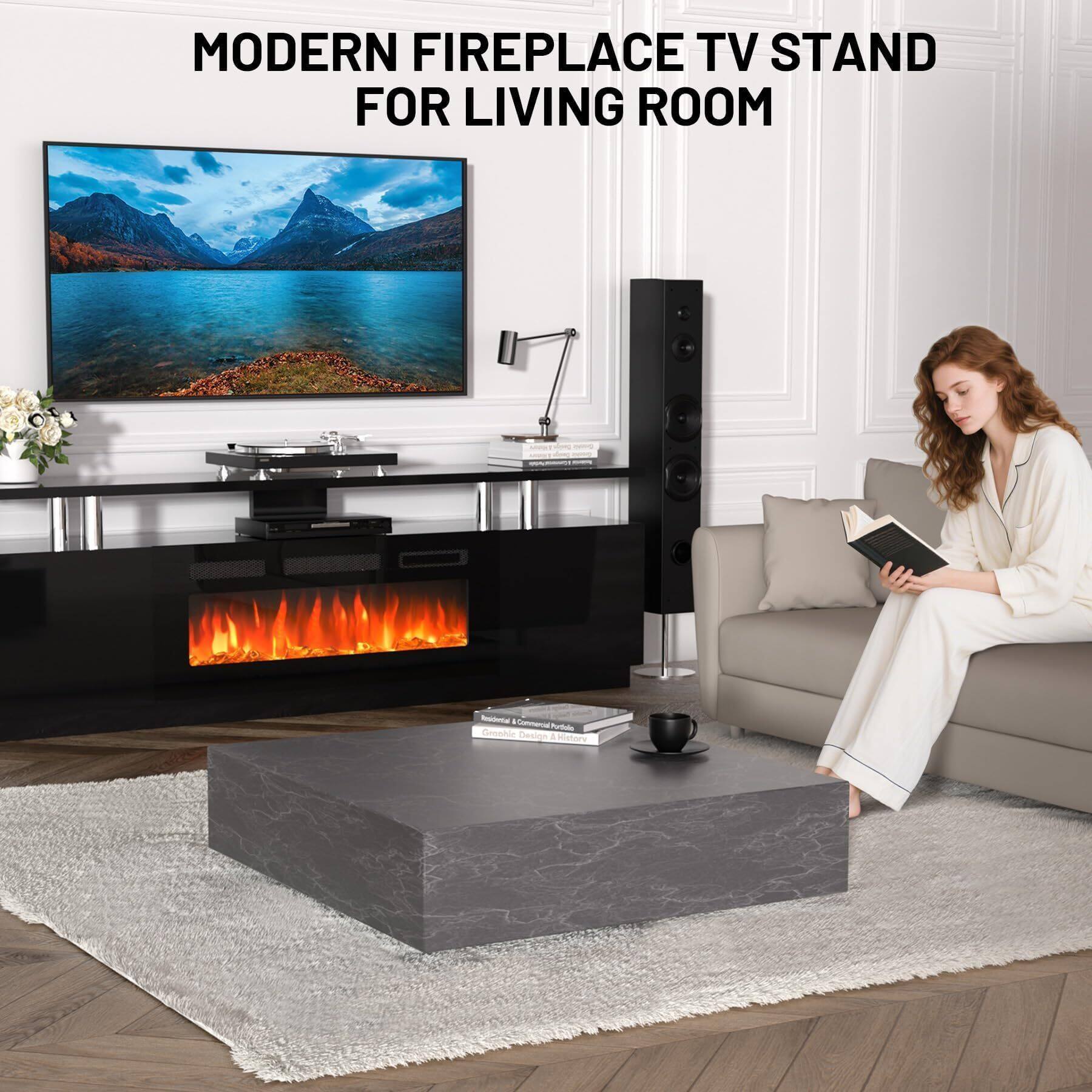 MODERN FIREPLACE TV STAND FOR LIVING ROOM