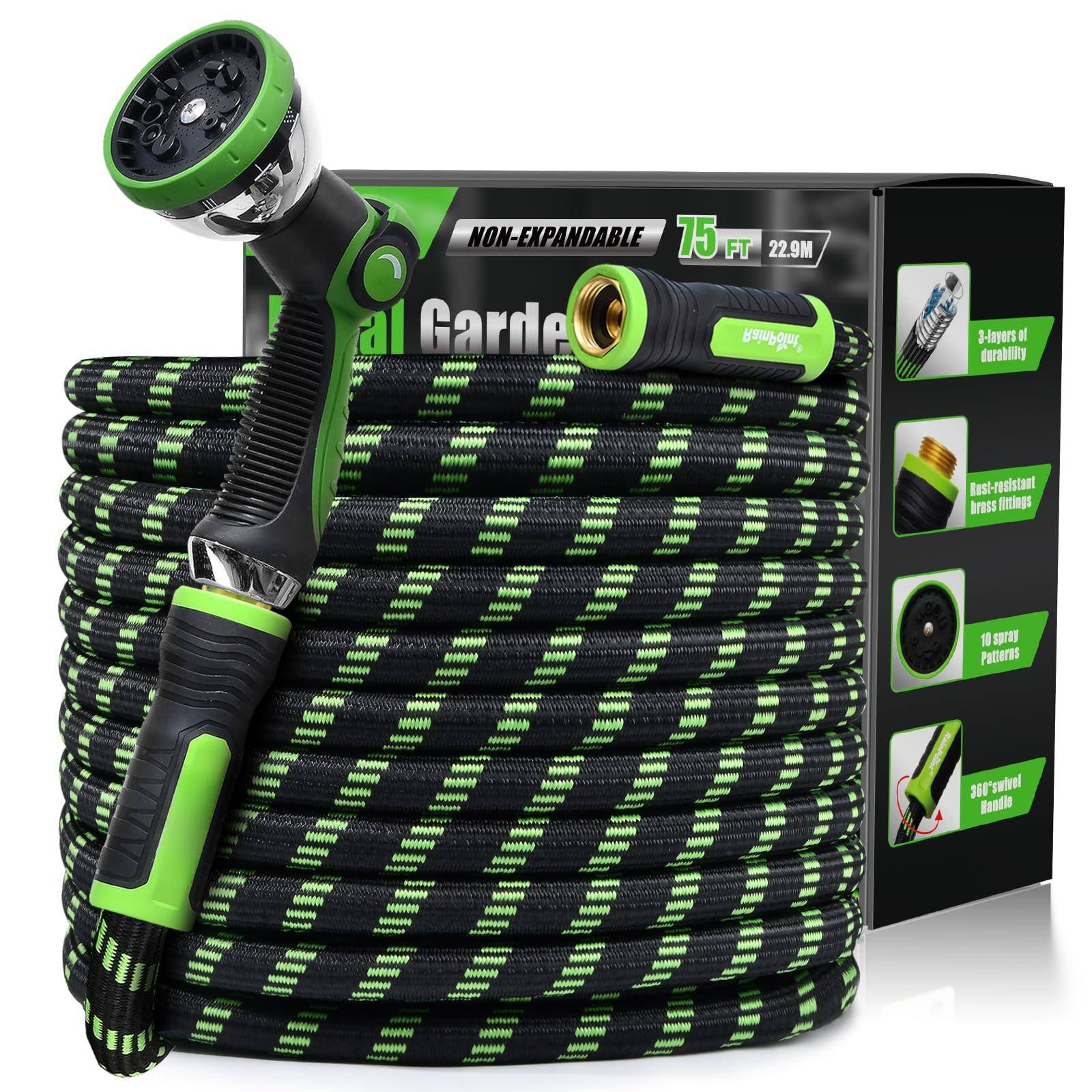 Fabibe - Metal Garden Hose No-kink 304 Steel Water Mode Nozzle Brass Connection Swivel Handle Flexible Lightweight Puncture Ki - 75ft Male to Female