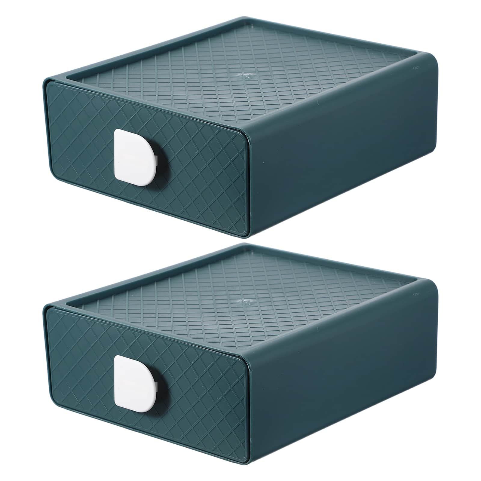 Unique Bargains - 2pcs Stackable Storage Drawers for Desktop, Plastic Desk Organizer with Drawers for Office Bathroom - Blue