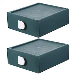 Unique Bargains - 2pcs Stackable Storage Drawers for Desktop, Plastic Desk Organizer with Drawers for Office Bathroom - Blue