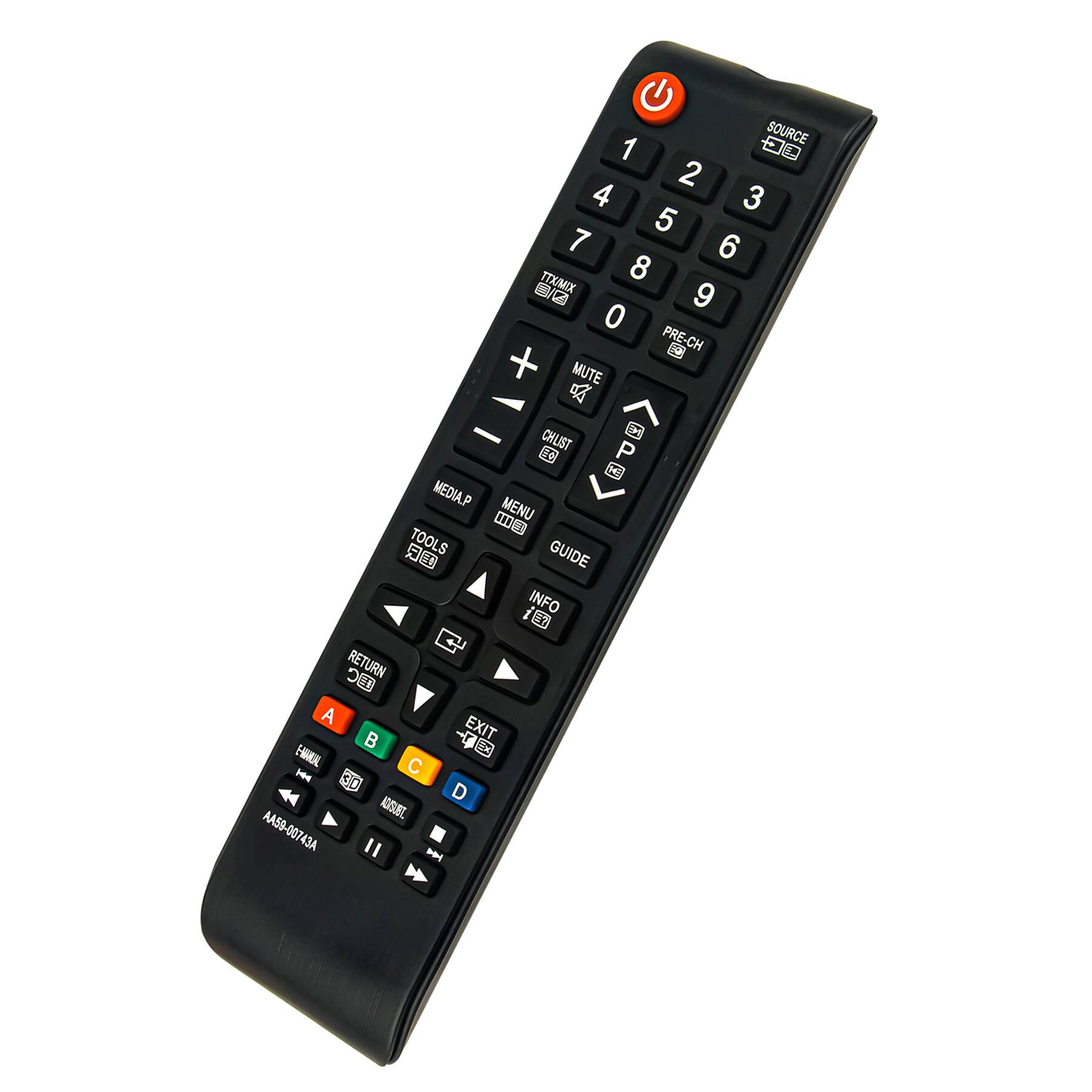 SOURCE 1 2 3 4 5 6 7 8 9 0 TTX/MIX PRE-CH MUTE CHLIST C P MEDIAP MENU TOOLS GUIDE INFO RETURN A B EXIT EARMUL C HH 3 D AOSUIET AA59-00743A