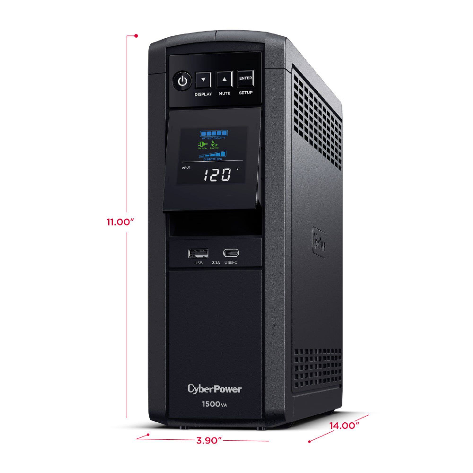 Y ENTER DISPLAY MUTE SETUP .....  nu 120 11.00" uSe S.1A USB-C CyberPower 1500VA 3.90" 14.00"
