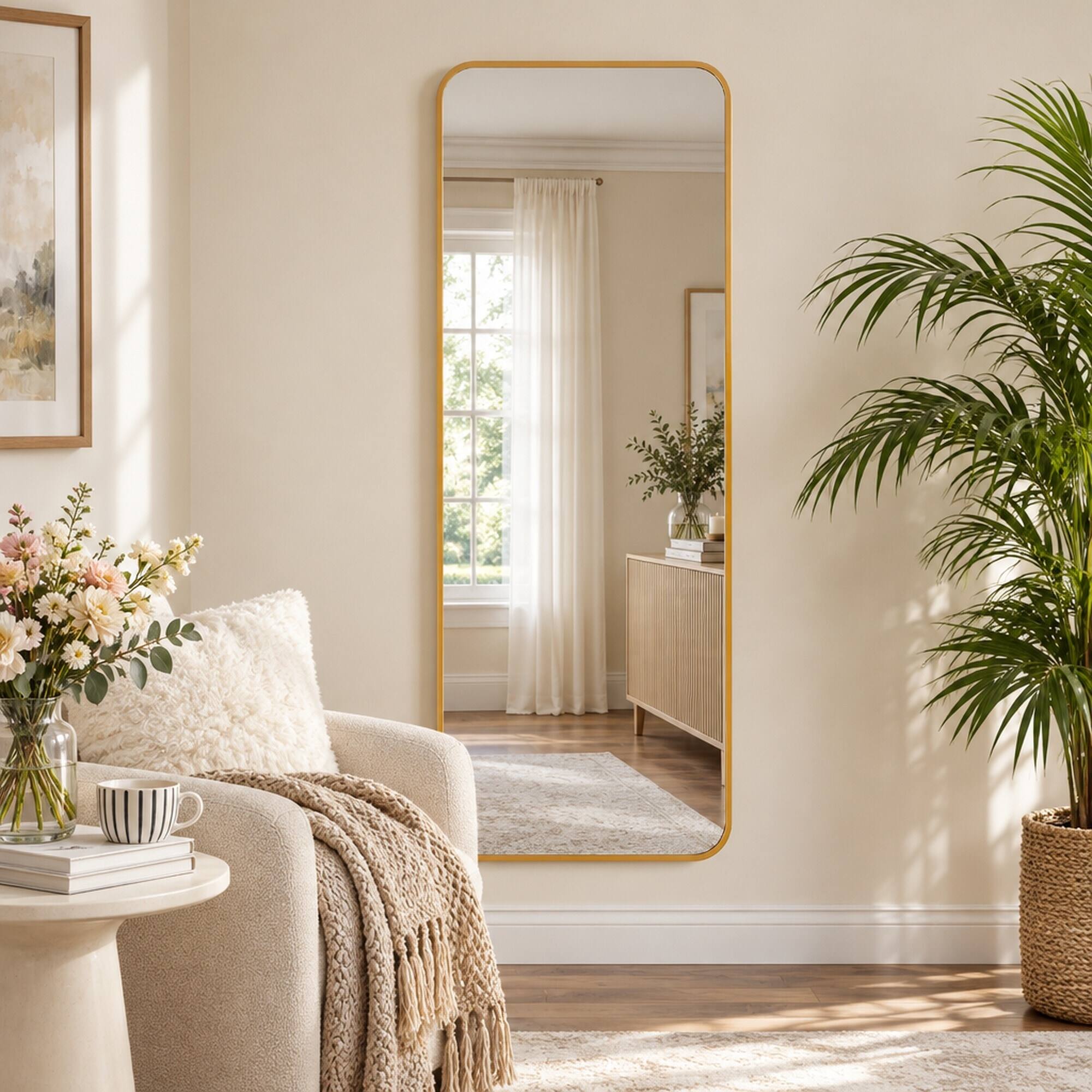 RYHNUYNE 47 x 14 Inch Rectangular Door Mirror, 4mm HD Glass, Gold ...