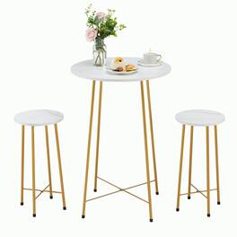 Vecelo - 3-Piece Pub Table Set - Counter Height Table & 2 Stools,Breakfast & Coffee Table for Small Spaces, Compact Bistro Set - Gold