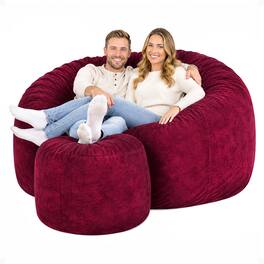 Ultimate Sack - 6' Bean Bag Chair and Footstool, Oversized Lounger, Suede - Burgundy