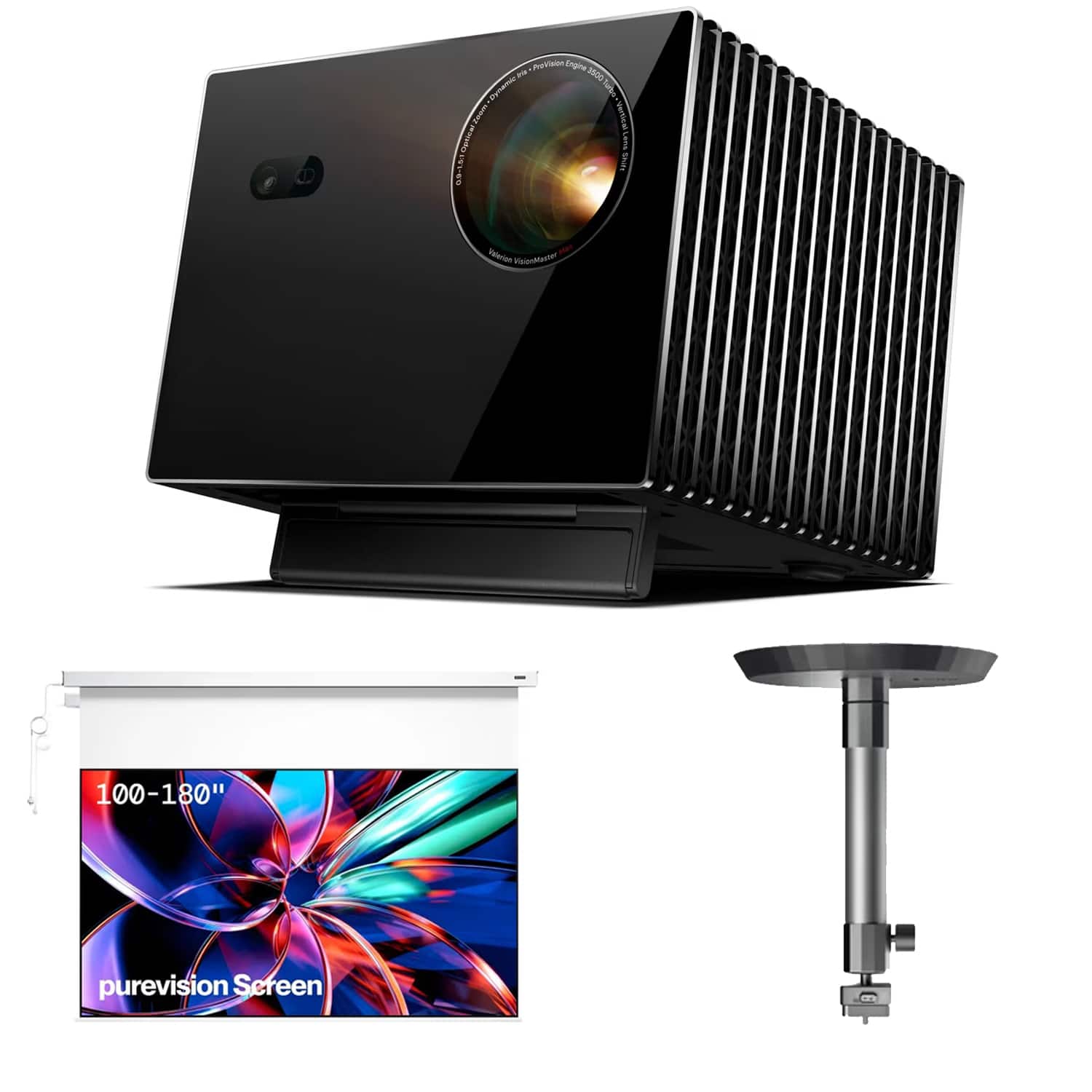 Valerion - Max + 120-in FREE PureVision Anti-Speckle Motorized Screen & Accessory - Black