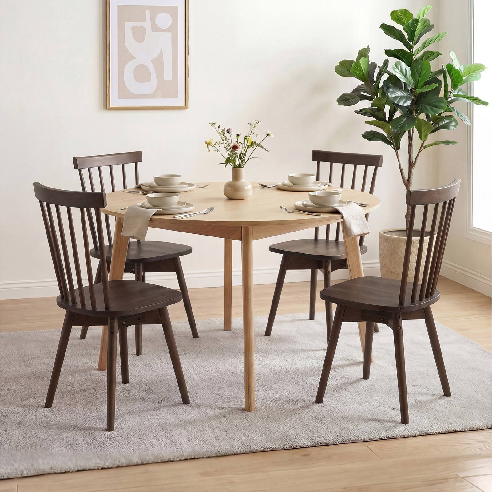 Alt View 1. Gymax - Gymax Dining Chairs Set of 4 Mid Century Rubber Wood Kitchen Chairs w/ Swivel Seat Walnut - Brown.