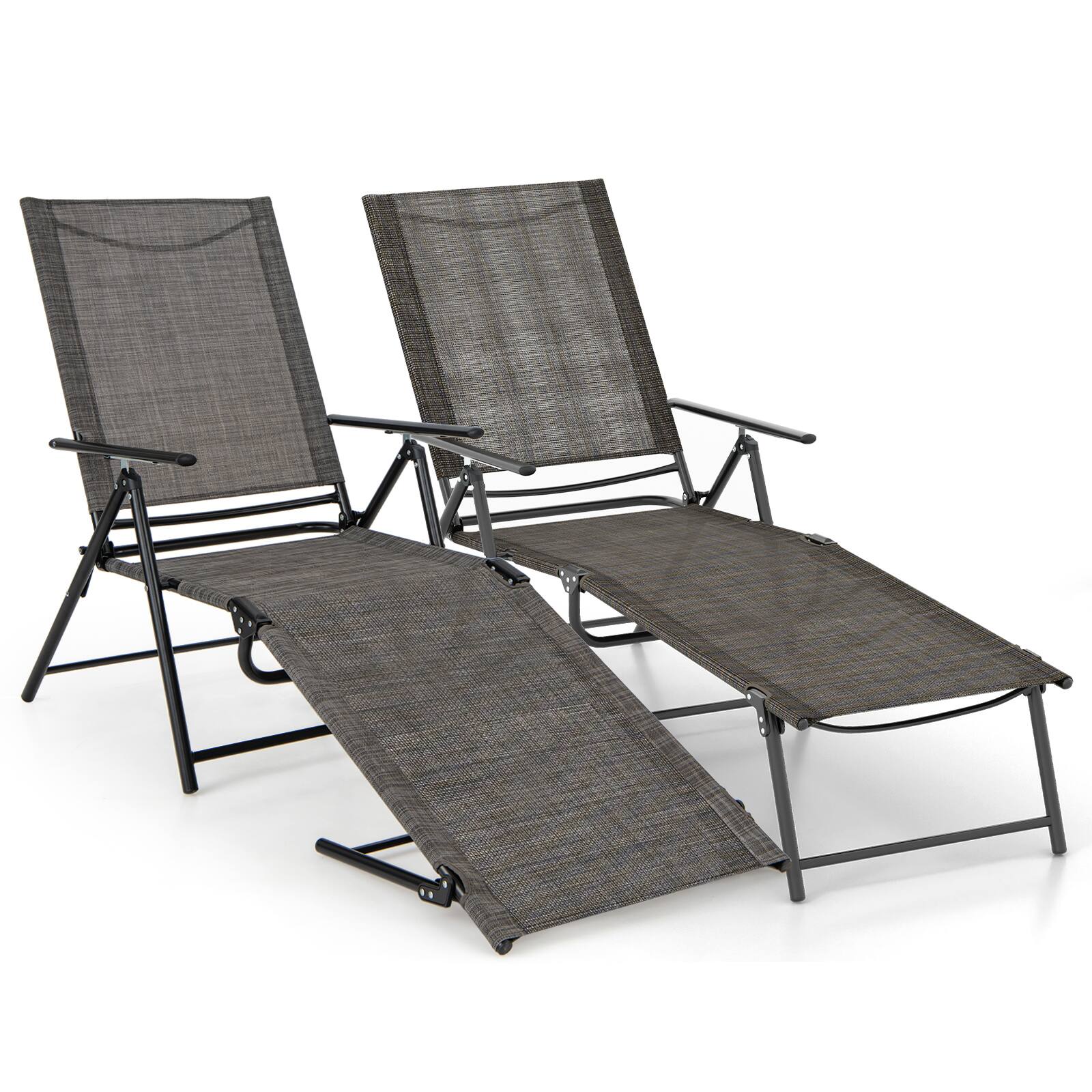 Alt View 6. Gymax - Gymax 2PCS Folding Chaise Lounge Chairs w/ 6-Level Backrest Reclining Chairs Patio - Tan.