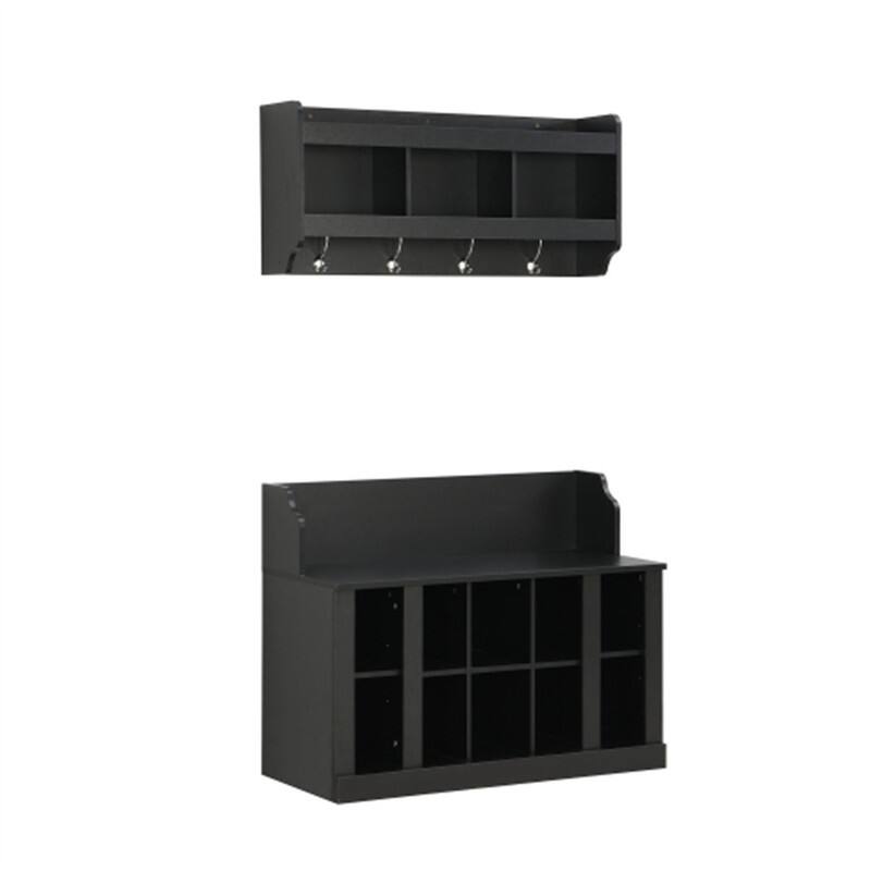 Front. ALEXOUN - Coat Rack,with Shelves and 4 Hooks - Hall Tree with Wall Shoe Storage Bench Mounted Entryway Organizer for Hallway - Black.