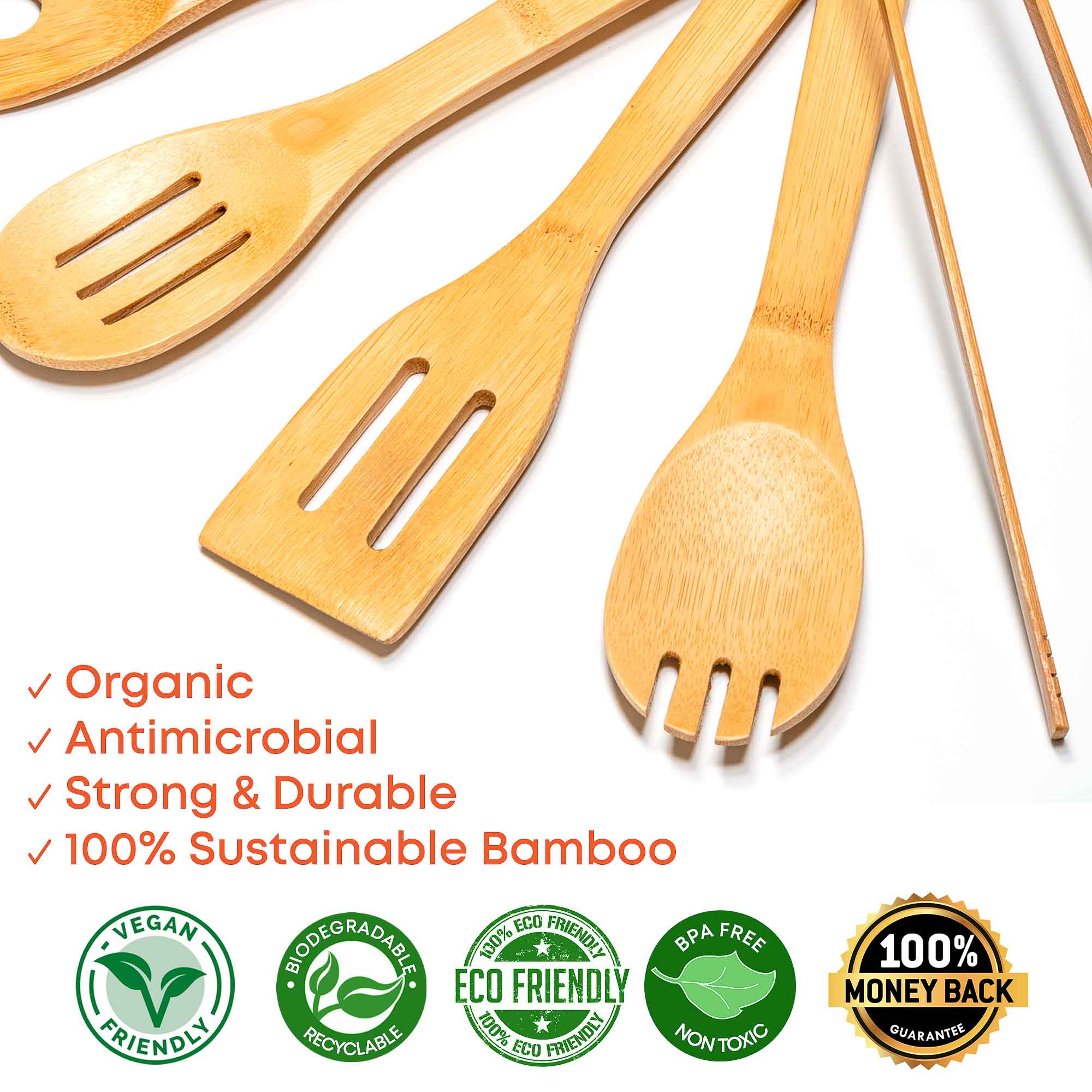 Organic, Antimicrobial, Strong & Durable, 100% Sustainable Bamboo, VEGAN, ECO FRIENDLY, RECYCLABLE, BPA FREE, ECO FRIENDLY, NON TOXIC, 100% MONEY BACK GUARANTEE
