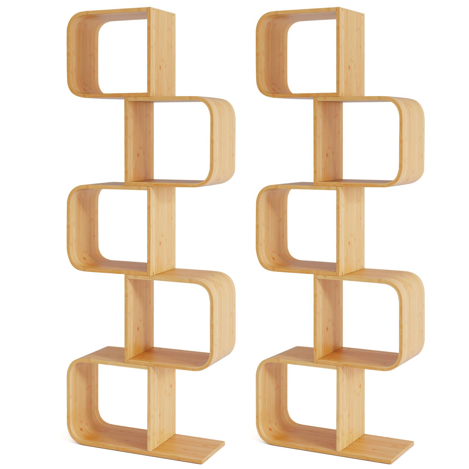 Alt View 9. Gymax - Gymax 2PCS 5-Tier S-Shaped Bookcase w/ 5 Open Cubes Geometric Corner Display Shelf - Yellow.