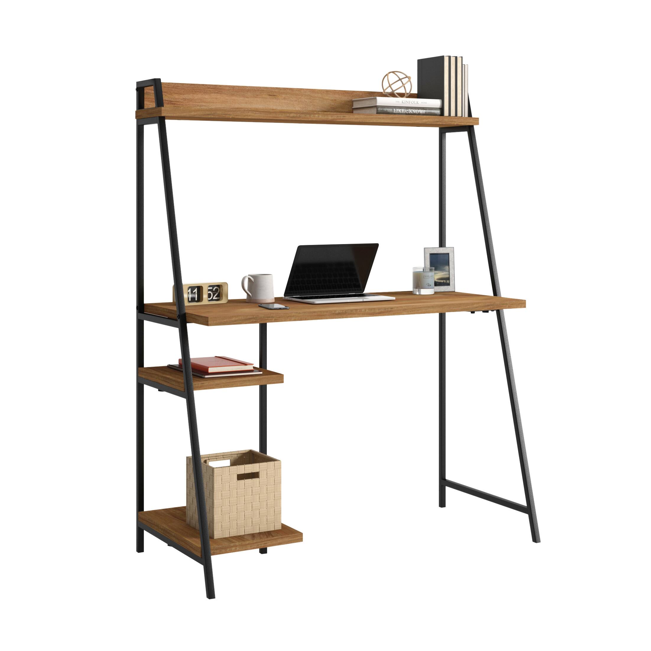 Alt View 4. Spaco - Desk With Hutch, 1" Thick Top, Spacious Work Area - Brown.