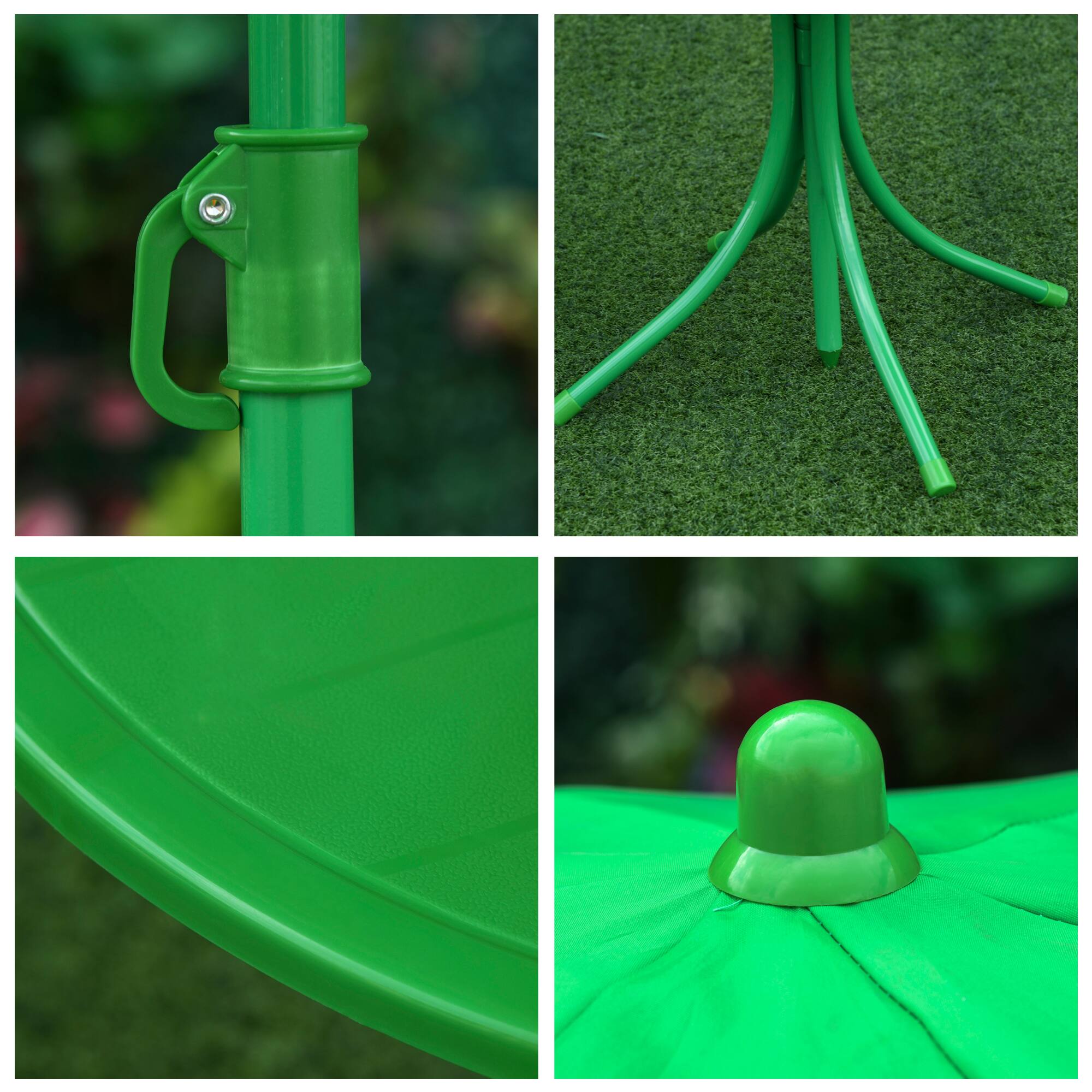 Alt View 5. Outsunny - Folding Kids Table and Chair Set, Picnic Table with Frog Pattern Removable, Height Adjustable Sun Umbrella for Garden - Green.