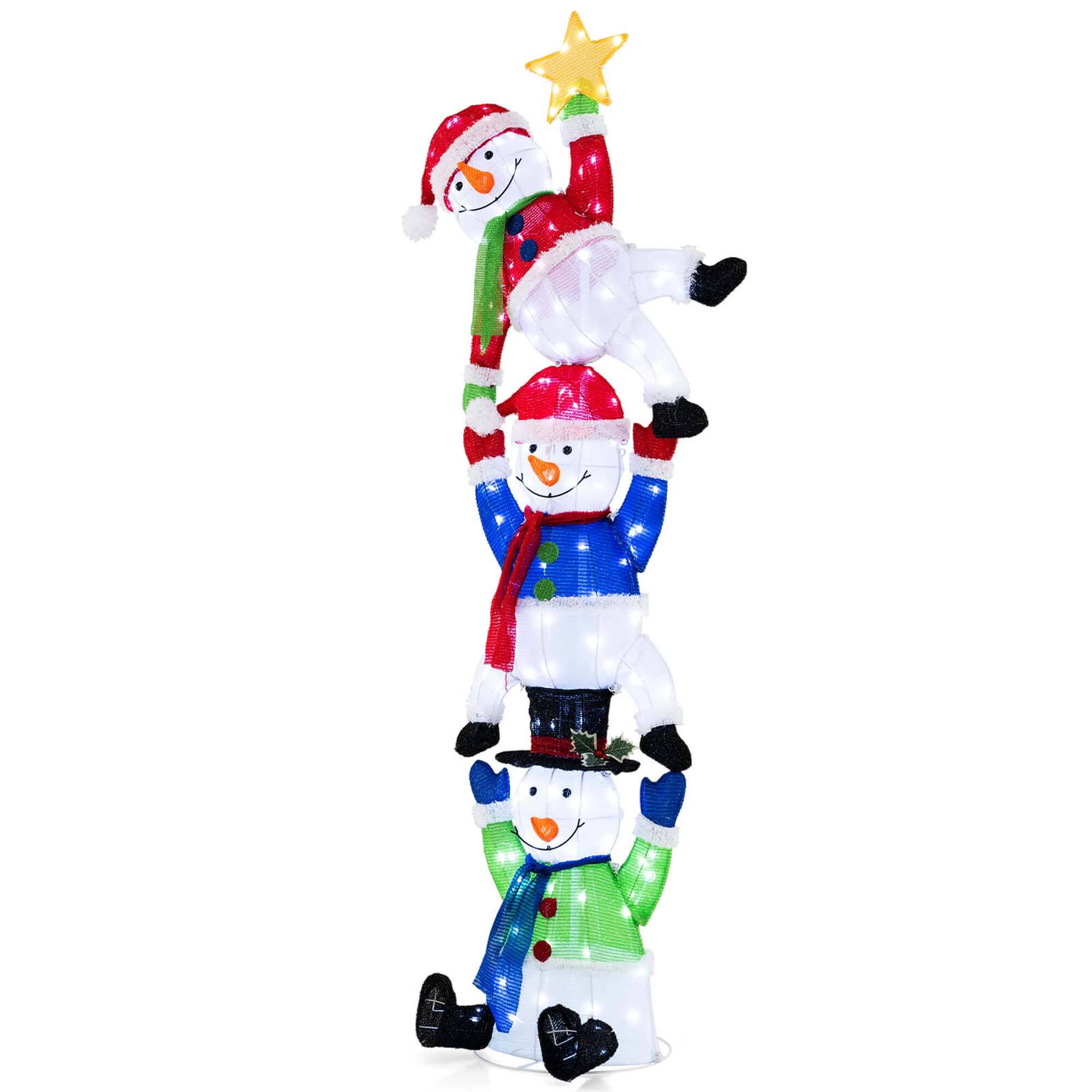 Alt View 9. Costway - Costway 6 ft 3D Pre-Lit Christmas Stacked Snowman with 155 LED Lights Zip Ties & Stakes - Multicolor.
