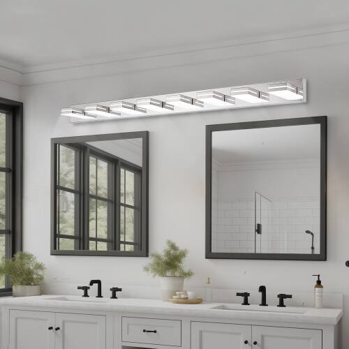 Alt View 1. LUCKY ONE - 8-Light Chrome LED Vanity Light, Wall Mount Sconce for Bathroom Mirror, Sleek Minimalist Design - Chrome.