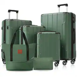 HTUTWOO - Hardshell Luggage Sets 6 Piece Suitcase Set - Expandable Lightweight Suitcases with Dual Wheels, TSA Lock for Men Women - Green