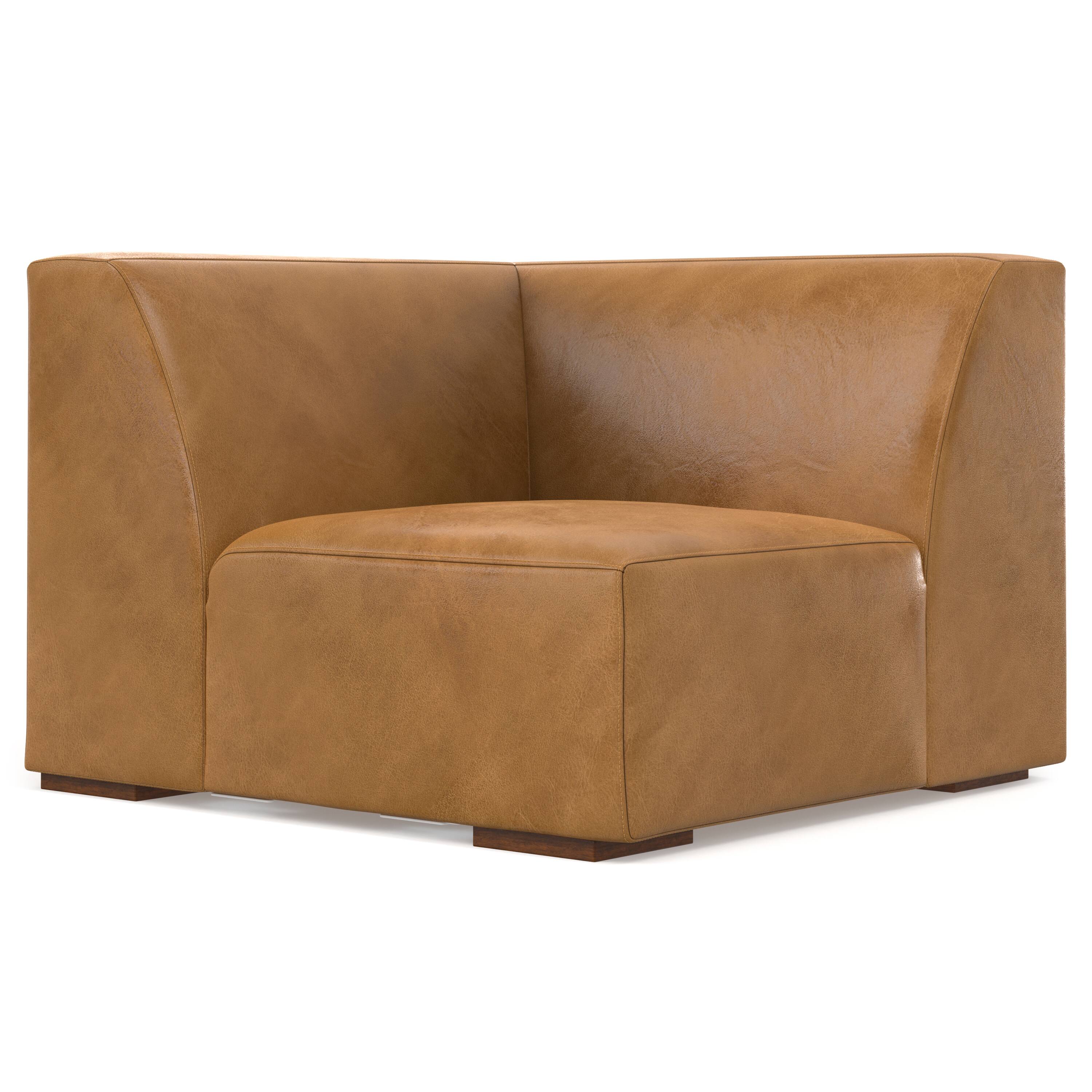 Left. Simpli Home - Rex Corner Sofa Module in Genuine Leather - Sienna.