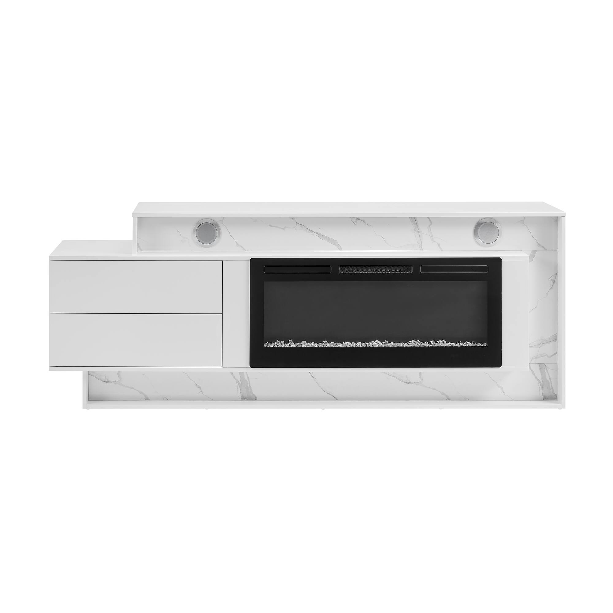 Alt View 2. Boyel Living - 87-in White Electric Fireplace Entertainment Unit with Bluetooth Speaker LED Lighting and Crystal Rock Display - White.