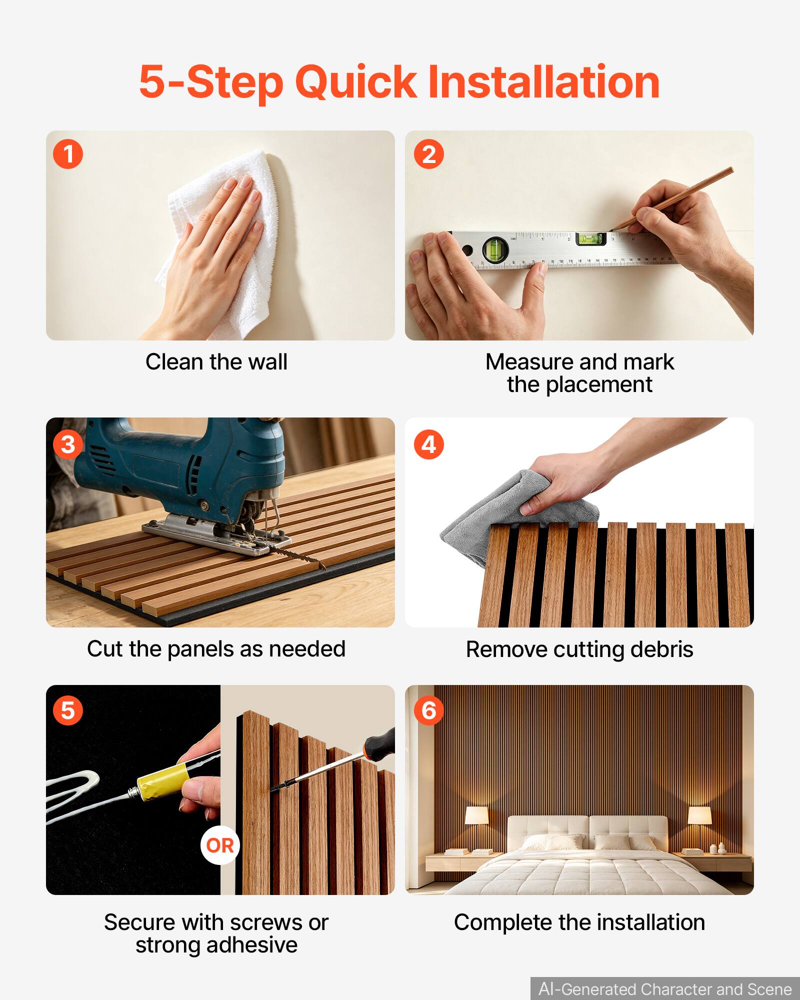 5-Step Quick Installation

1. Clean the wall
2. Measure and mark the placement
3. Cut the panels as needed
4. Remove cutting debris
5. Secure with screws or strong adhesive
6. Complete the installation