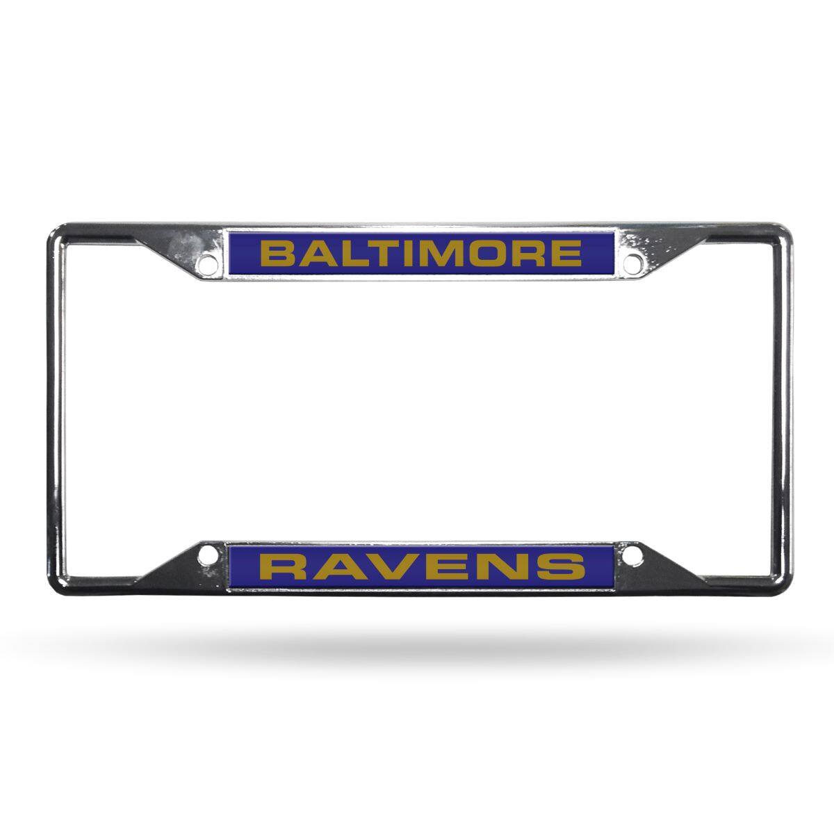Baltimore Football Ravens 4-Corner EZ View Chrome Metal Laser Cut License Plate Frame