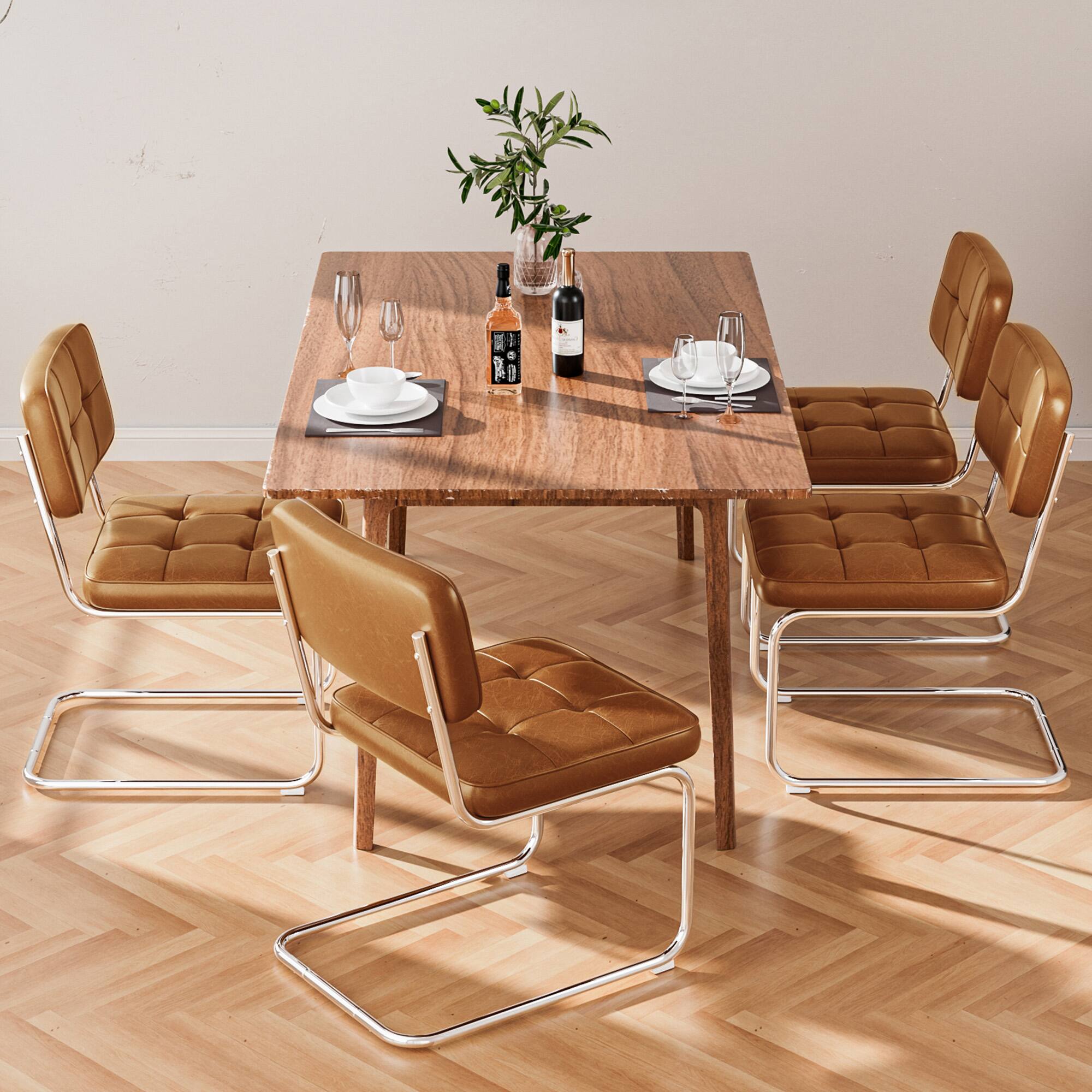 Alt View 5. KERDOM - Armless Mid-Century Style Dining Chairs Set of 2, Strudy PU Leather Side Chairs for Kitchen Restaurant, 200lbs Load - Brown.