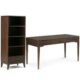 Simpli Home - Harper 60 inch Desk and 24 inch Bookcase - Walnut Brown