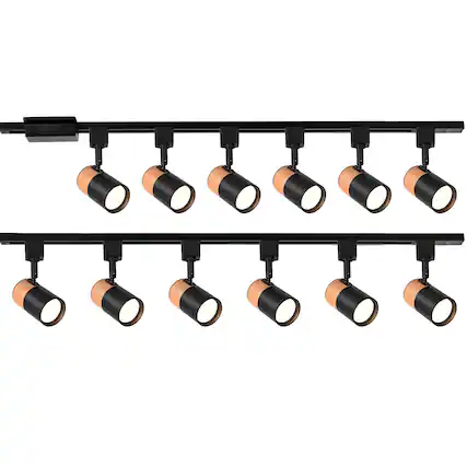 Front. Dazzed Corner - 12-Light LED Track Lighting Kit with 13FT H-Type Rails, GU10 Modern Kitchen Ceiling Spot Lights (No Bulbs) - Black.