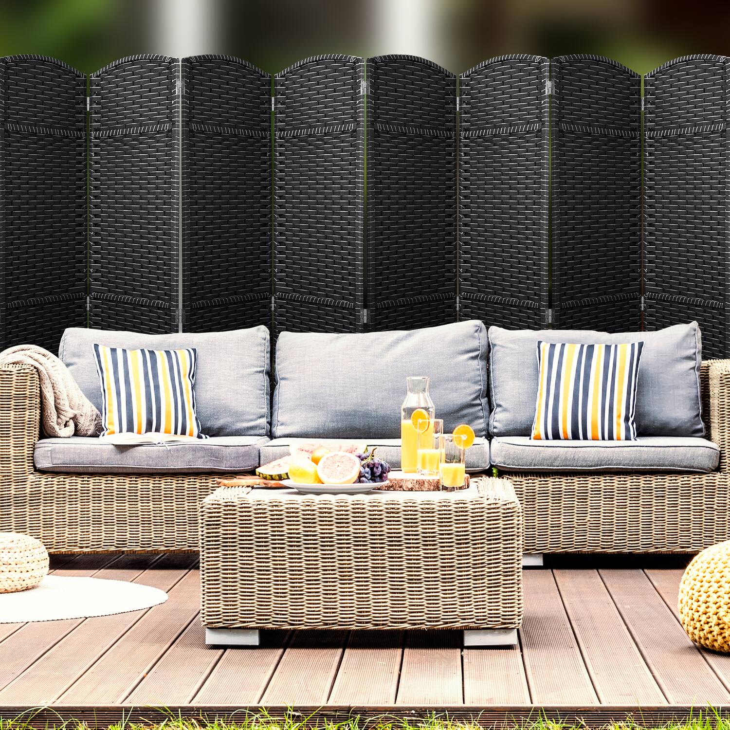 Alt View 1. Sorbus - Sorbus 8 Panel Room Divider 6 ft. Tall - Privacy Screen, Extra Wide Double Hinged Panels, Mesh Hand-Woven Design - Grey with Lines.