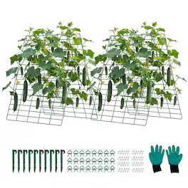 VEVOR - Cucumber Trellis 4 Pack, A-Frame Garden Trellises for Raised Bed, Metal Rustproof Coating Plant Support for Vine - Green
