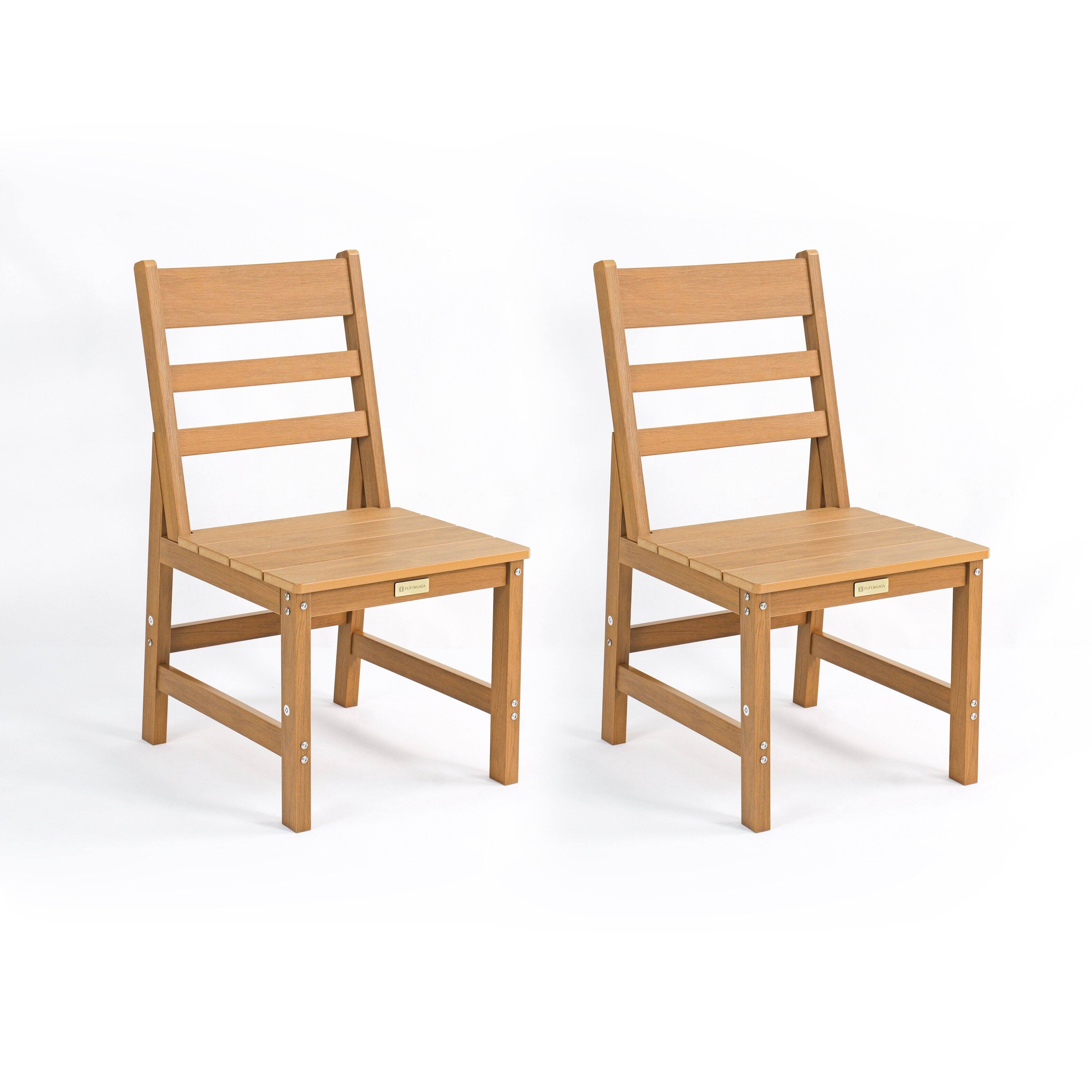 Alt View 1. Famapy - Pairs of Teak-Style Outdoor Patio Dining Chair HDPS Aluminum Frame, Weatherproof & Low-Maintenance for Garden Poolside - Wooden.