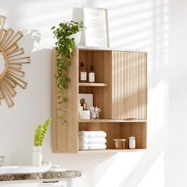 GARVEE - Fluted Medicine Cabinet, Modern Wall Mounted Bathroom Cabinet, Over Toilet Storage, Natural Oak. - Natural