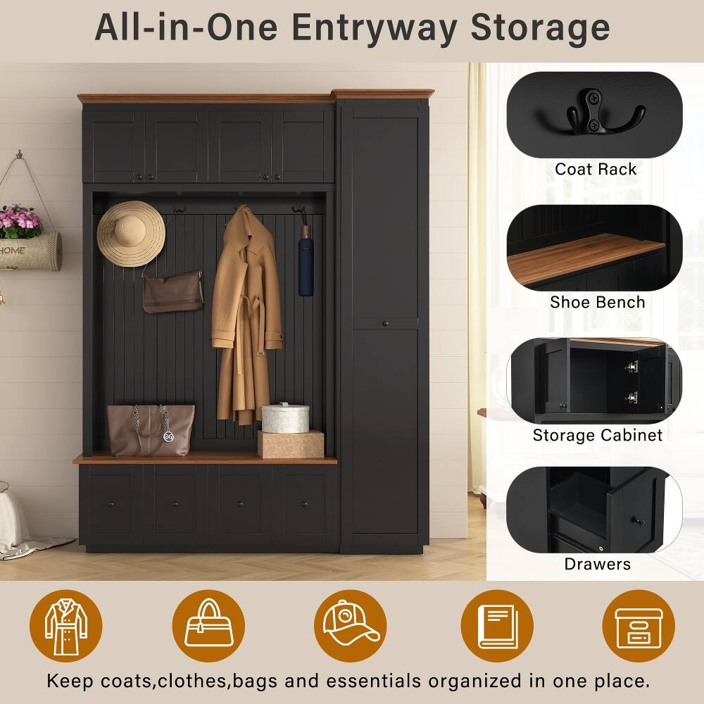 All-in-One Entryway Storage

Coat Rack
Shoe Bench
Storage Cabinet
Drawers

Keep coats, clothes, bags and essentials organized in one place.