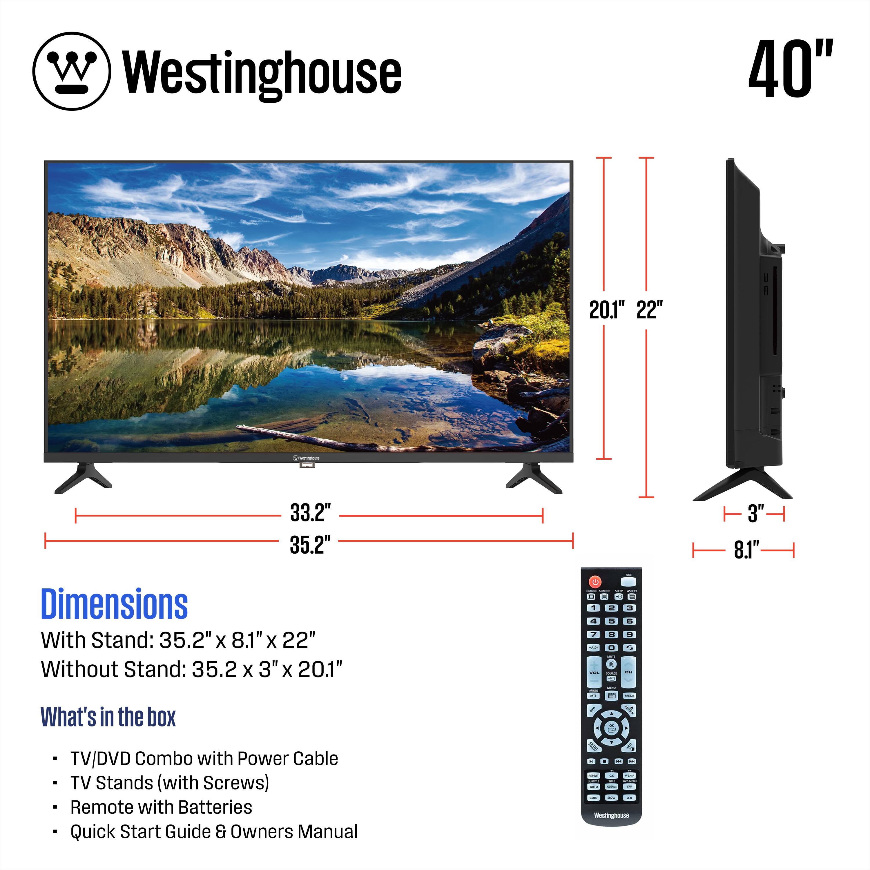 Westinghouse 40 inch 1080p HDTV ,Built in DVD Player, Non Smart, HDMI ...