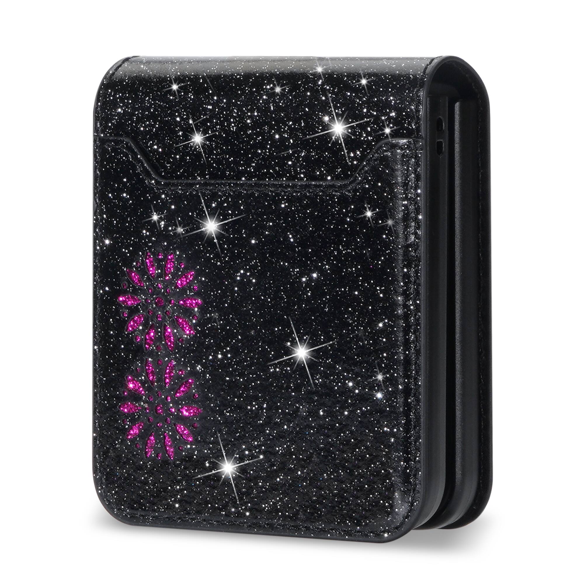 Alt View 1. Dteck - for Samsung Galaxy Z Flip8 Glitter Wallet Case, Shockproof Slim PU Leather Flip Cover with Card Pocket - Black.