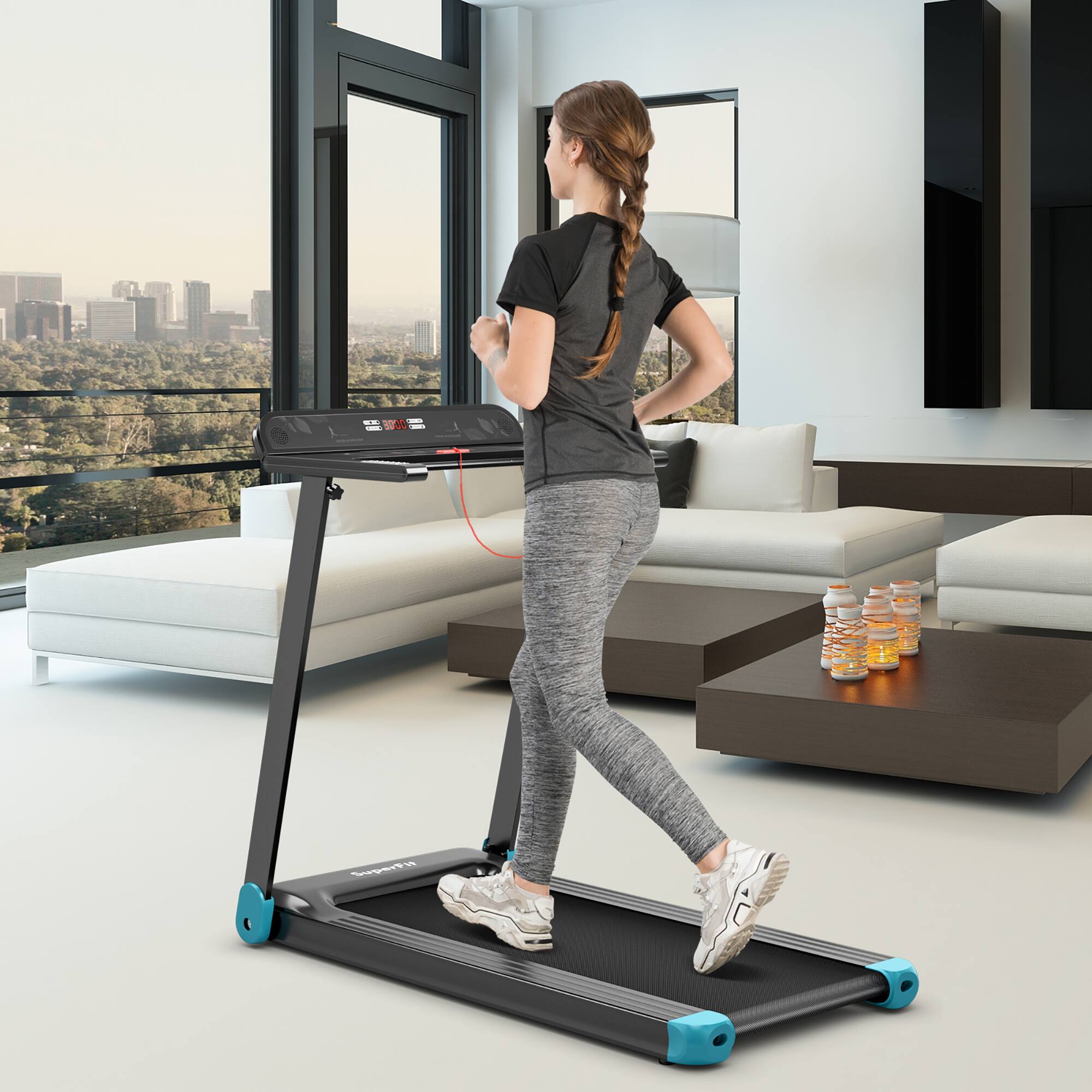 Alt View 9. Costway - Costway  Electric Treadmill Compact Walking Running Machine w/APP Control Speaker - Blue.