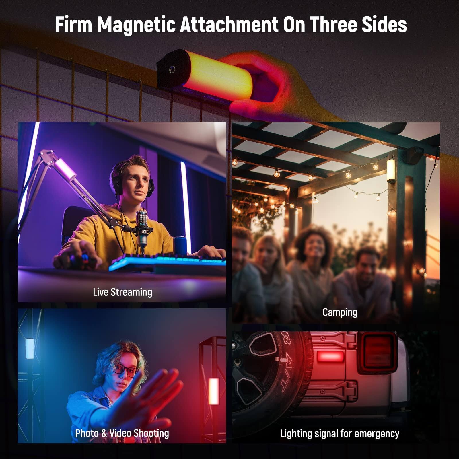 Firm Magnetic Attachment On Three Sides

Live Streaming

Camping

Photo & Video Shooting

Lighting signal for emergency