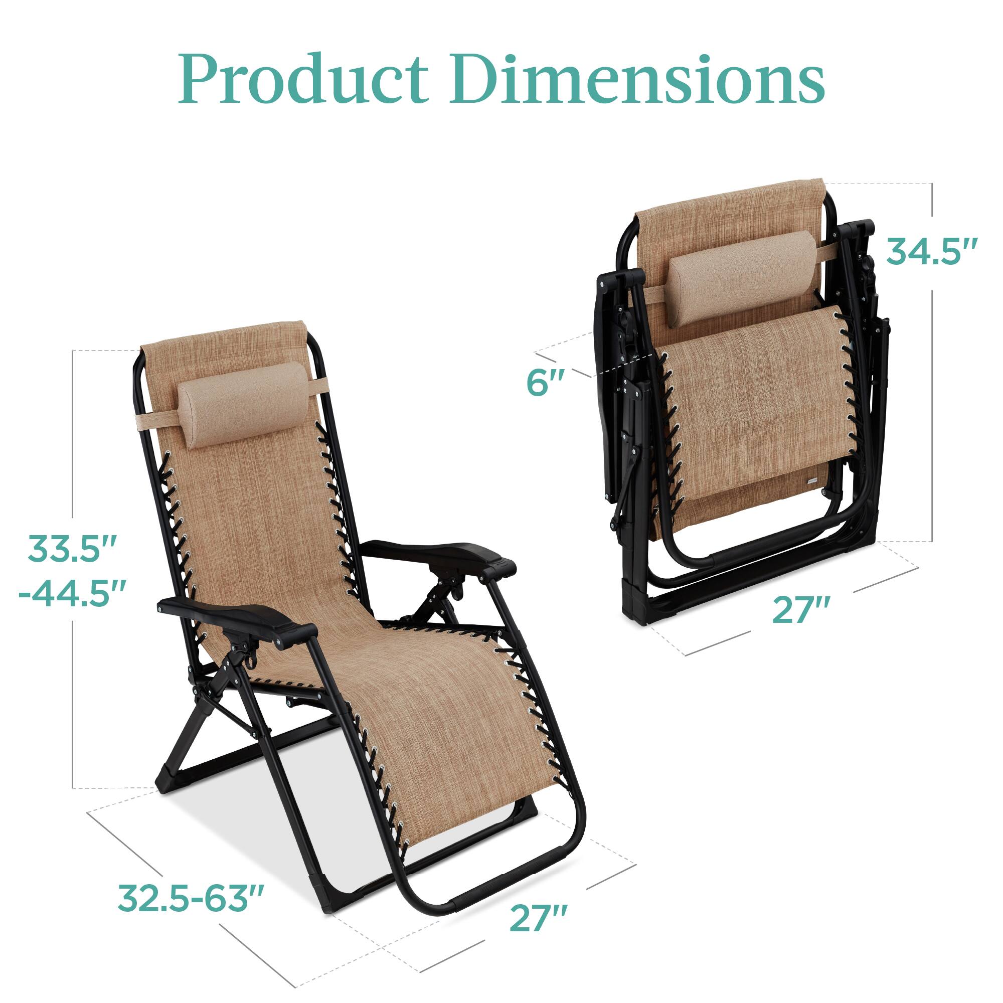 Product Dimensions

- Length: 32.5-63"
- Width: 27"
- Height: 33.5"-44.5"
- Seat Height: 6"
- Back Height: 34.5"