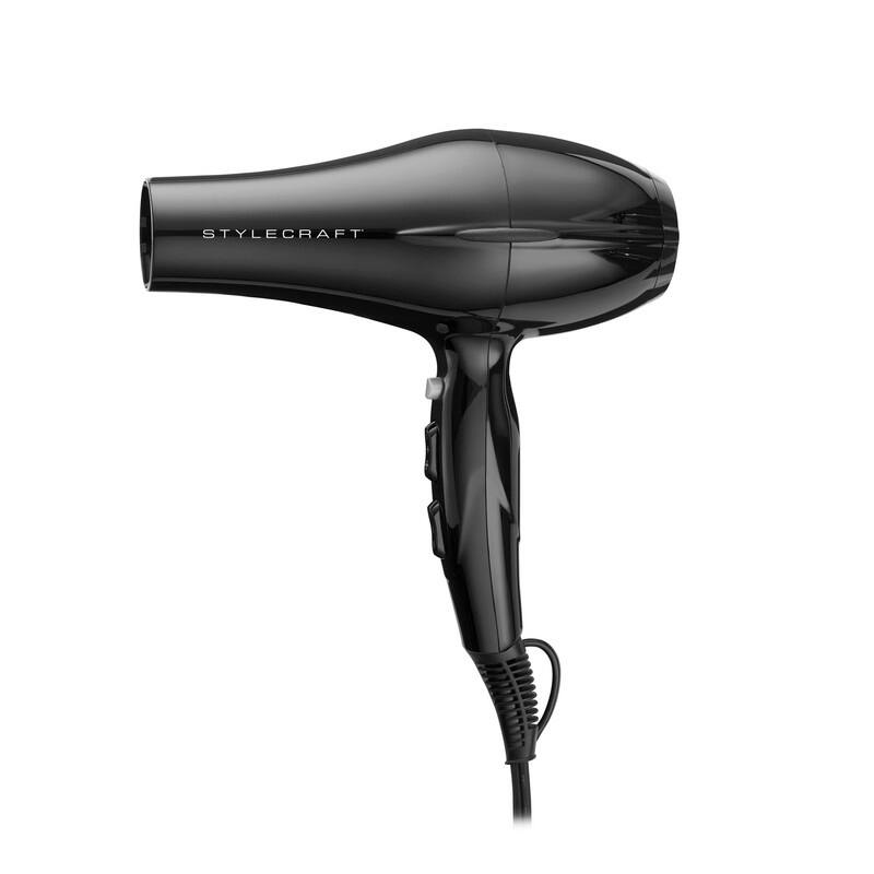 StyleCraft - Stay-Temp Ionic Hair Dryer with Diffuser and Concentrator Nozzle - Black