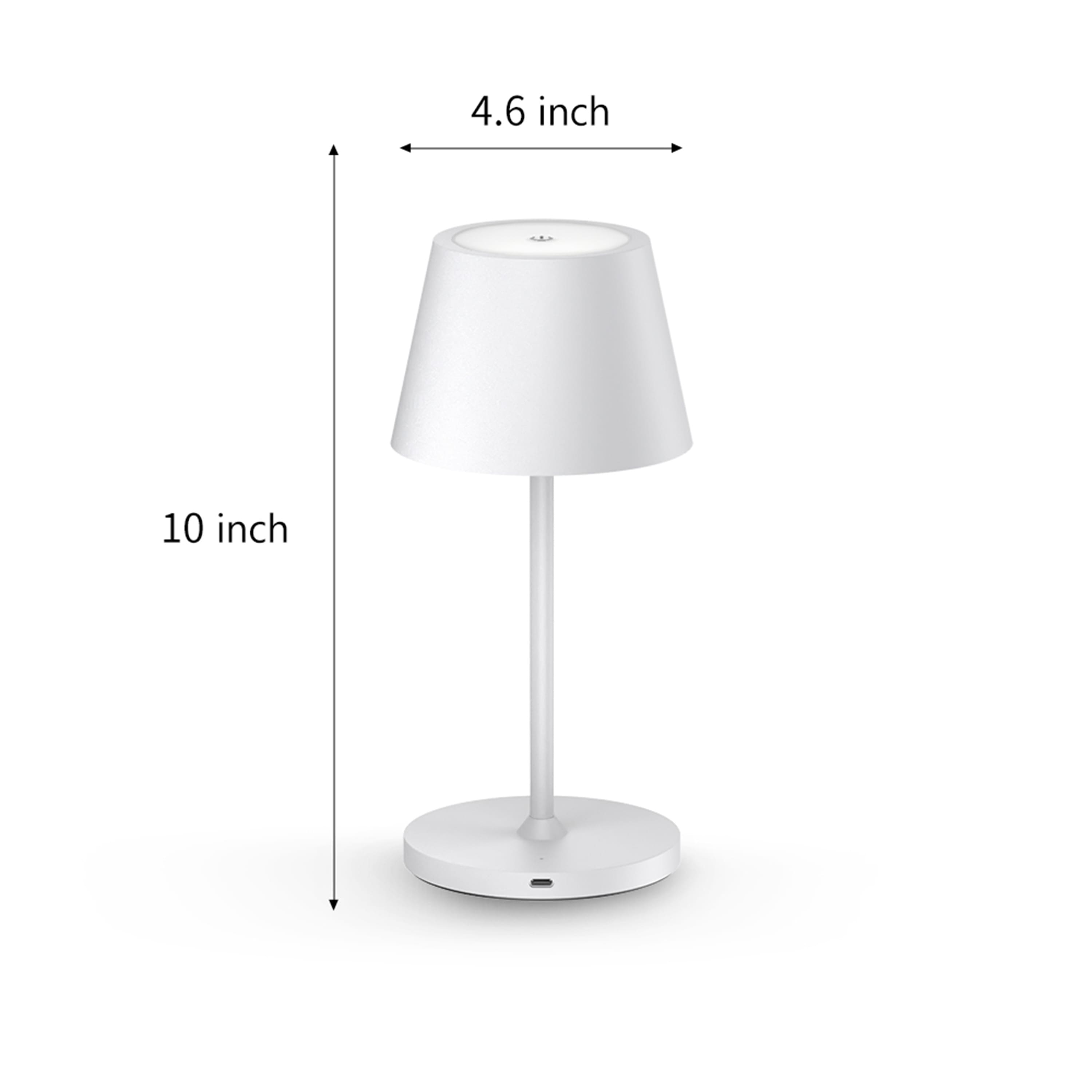 The image shows a white lamp that is 4.6 inches tall and 10 inches tall.