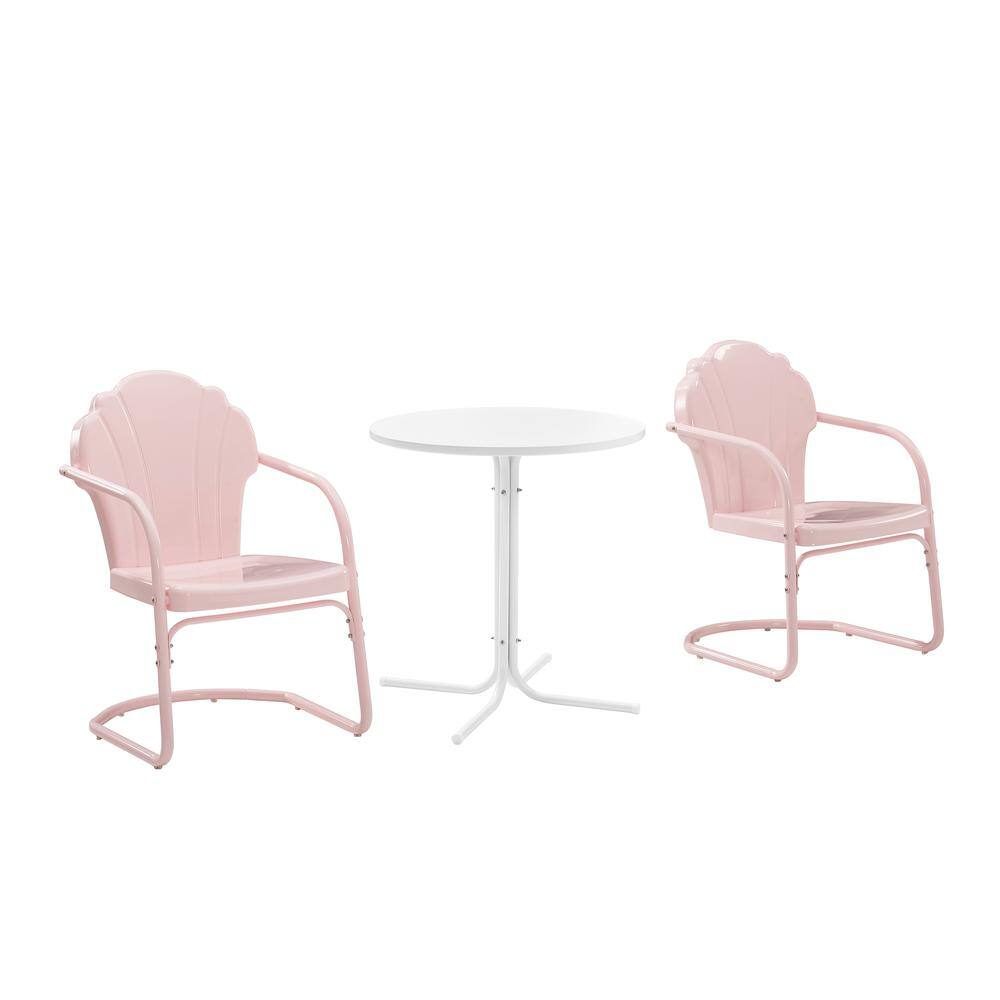 Back. Crosley Furniture - Tulip 3Pc Retro Outdoor Bistro Set - Bistro Table & 2 Chairs - Pastel Pink Gloss.