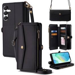 Dteck - Crossbody Wallet Case for Samsung Galaxy A16 5G with Zipper Purse, Shockproof Protective Cover with Kickstand - Black