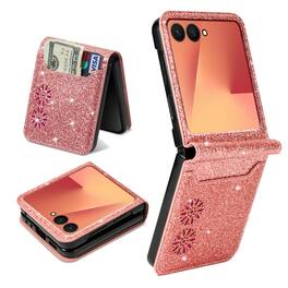 Dteck - for Samsung Galaxy Z Flip8 Glitter Wallet Case, Shockproof Slim PU Leather Flip Cover with Card Pocket - Rosegold