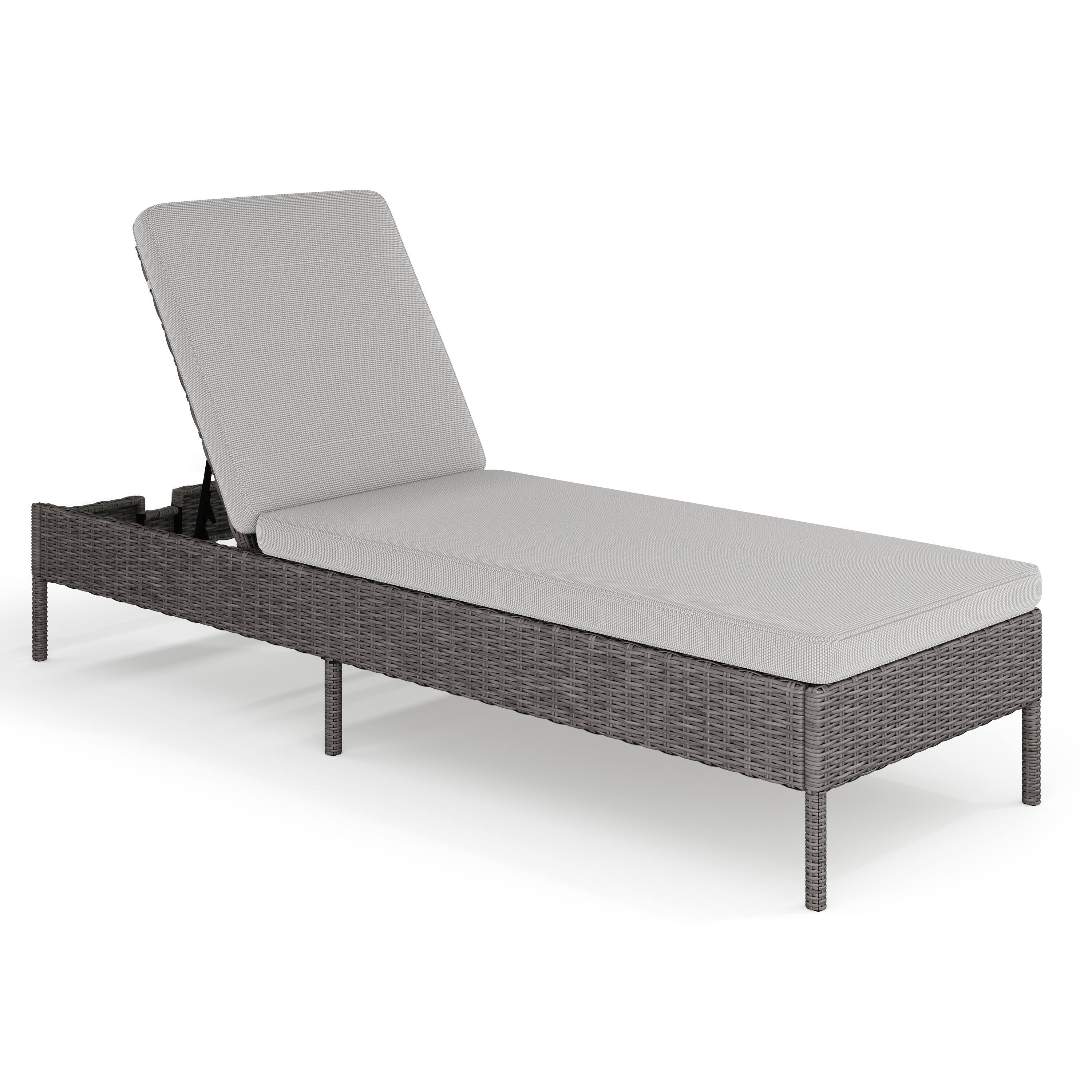Front. Martha Stewart - Bedford Outdoor Rattan Wicker Chaise Lounge Chair with All-Weather Cushions - Gray.