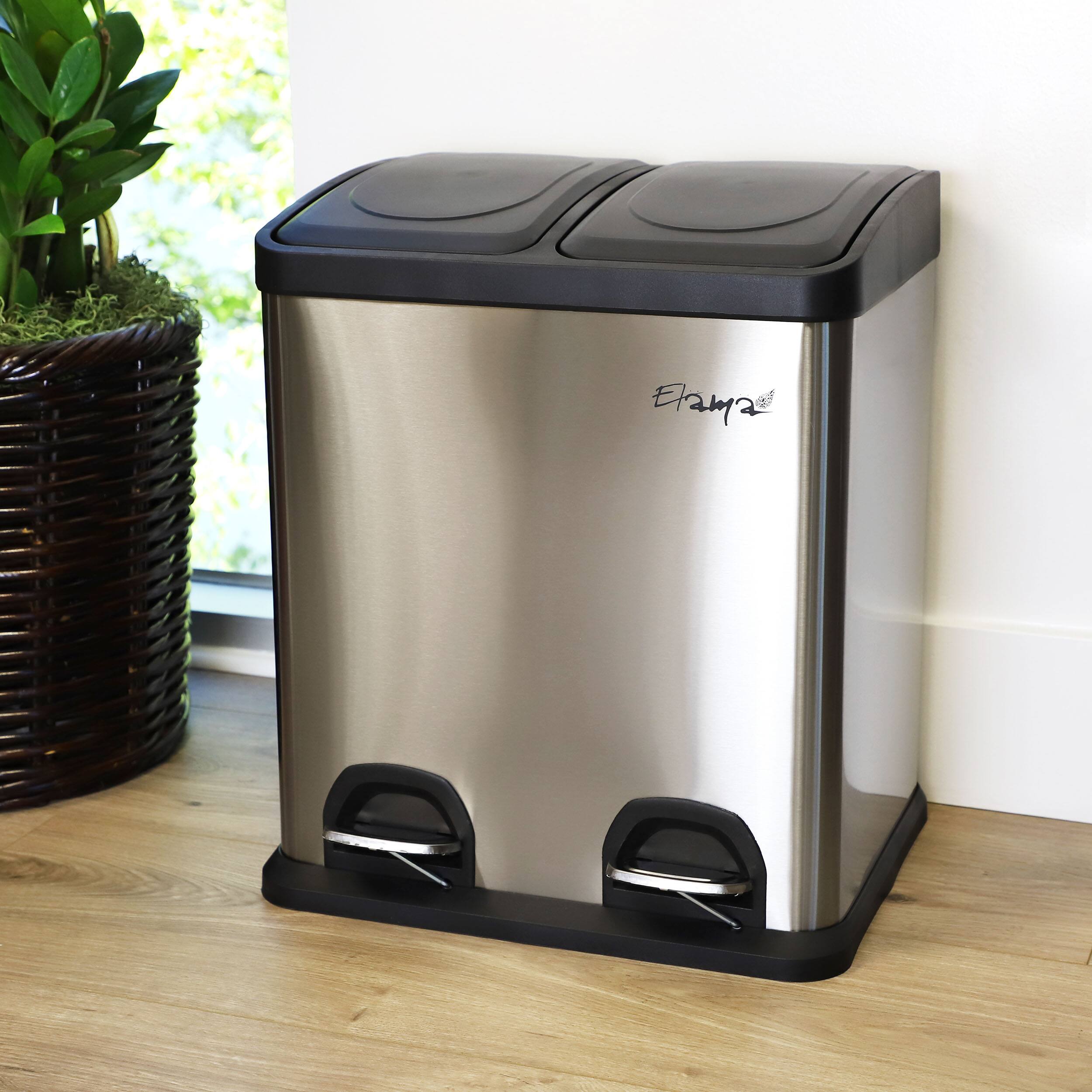 Alt View 2. Elama - Elama 2 Section 15 Liter/ 4 Gallon Each Section Trash and Recycling Step Bin in Matte Silver - Silver.
