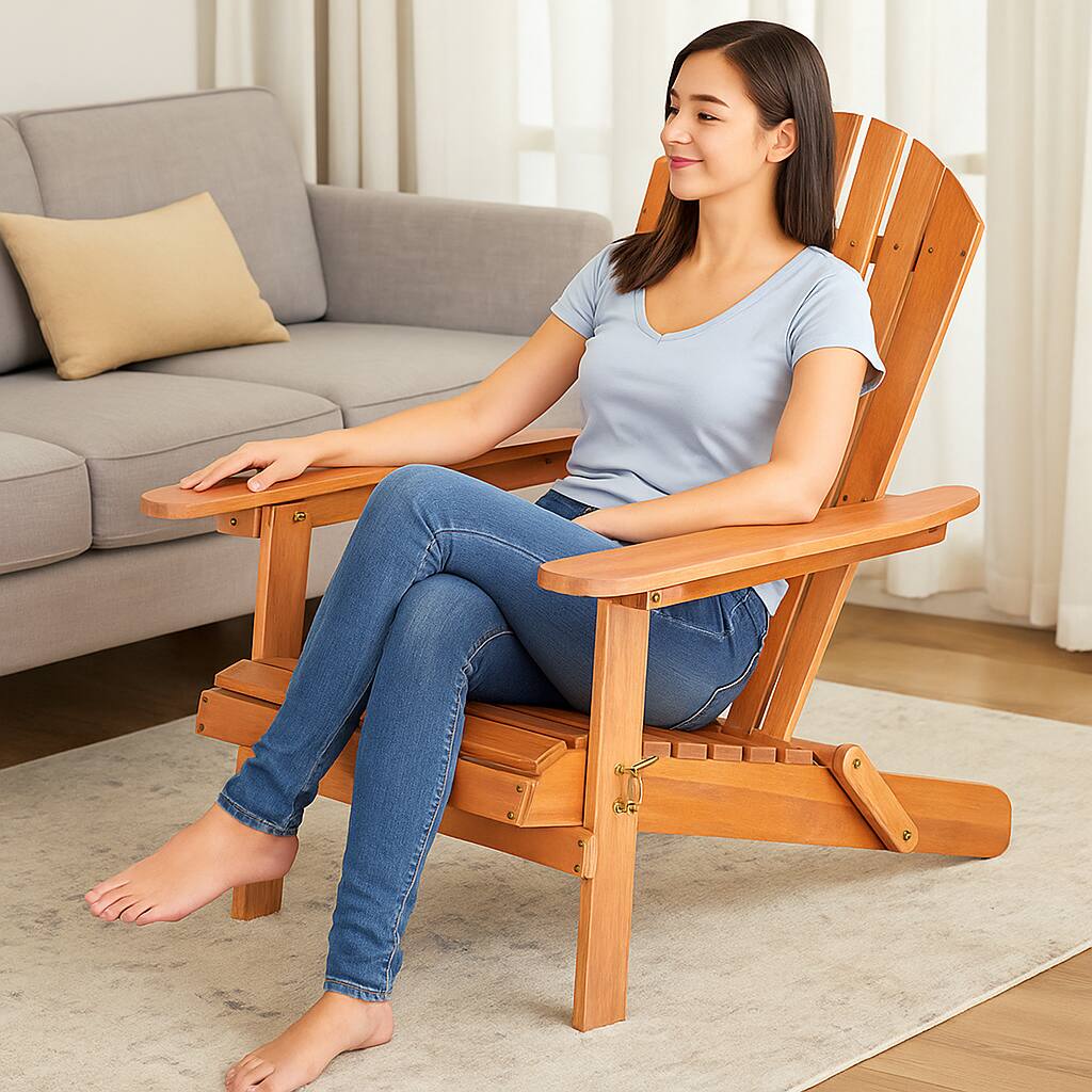 Angle. Hivvago - Eucalyptus Wood Folding Patio Lounger - Natural.