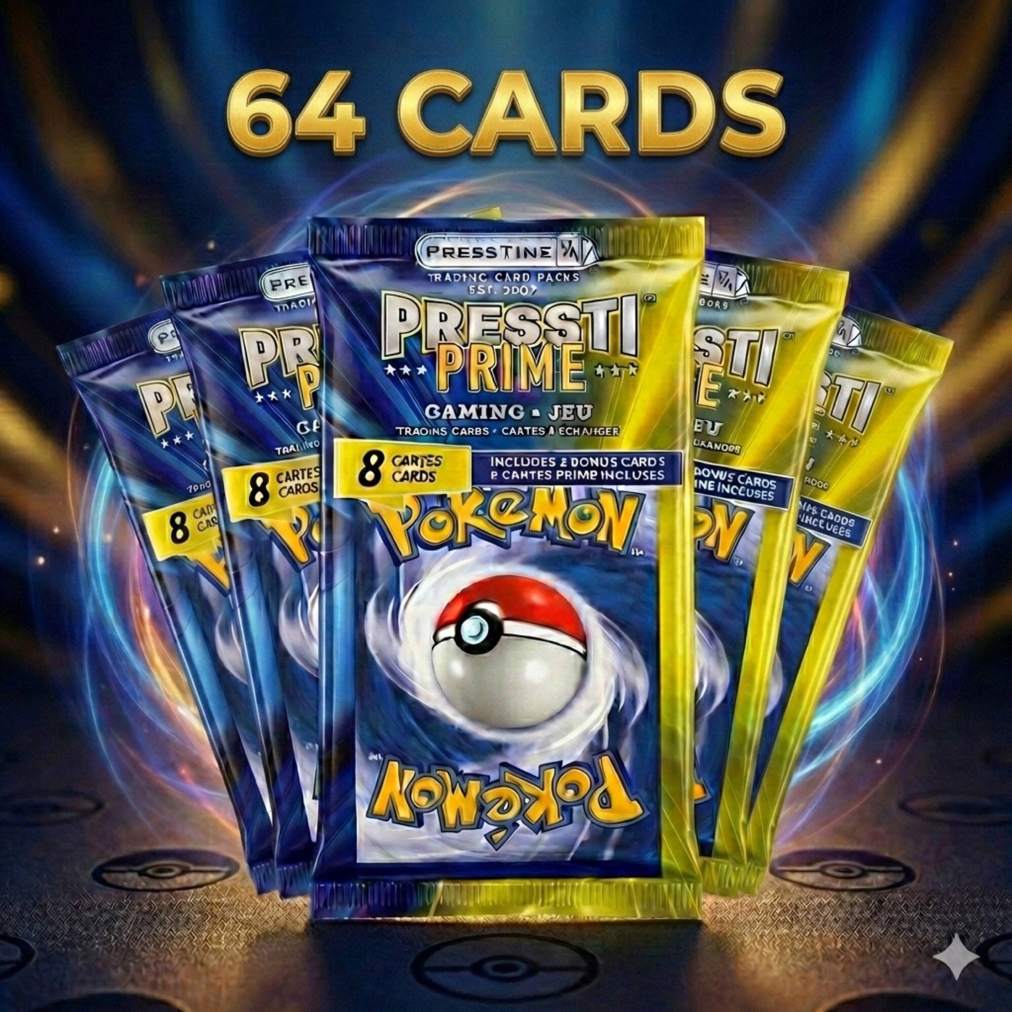 64 CARDS

PRESS TI TRADING CARD PACKS

PRESTI PRIME

GAMING JEJU

TRADING CARDS - CARTE A ÉCHANGER

8 CARDS

INCLUDES 2 BONUS CARDS PRIME INCLUS

POKÉMON