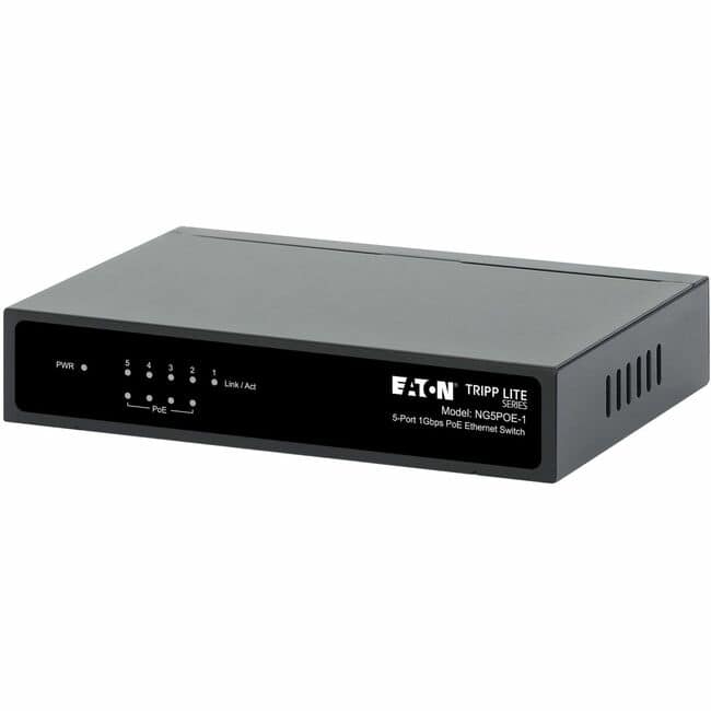 Eaton Tripp Lite Series 5-Port 10/100/1000 Mbps PoE-Powered Desktop Gigabit Ethernet Unmanaged Switch with PoE+ - Black