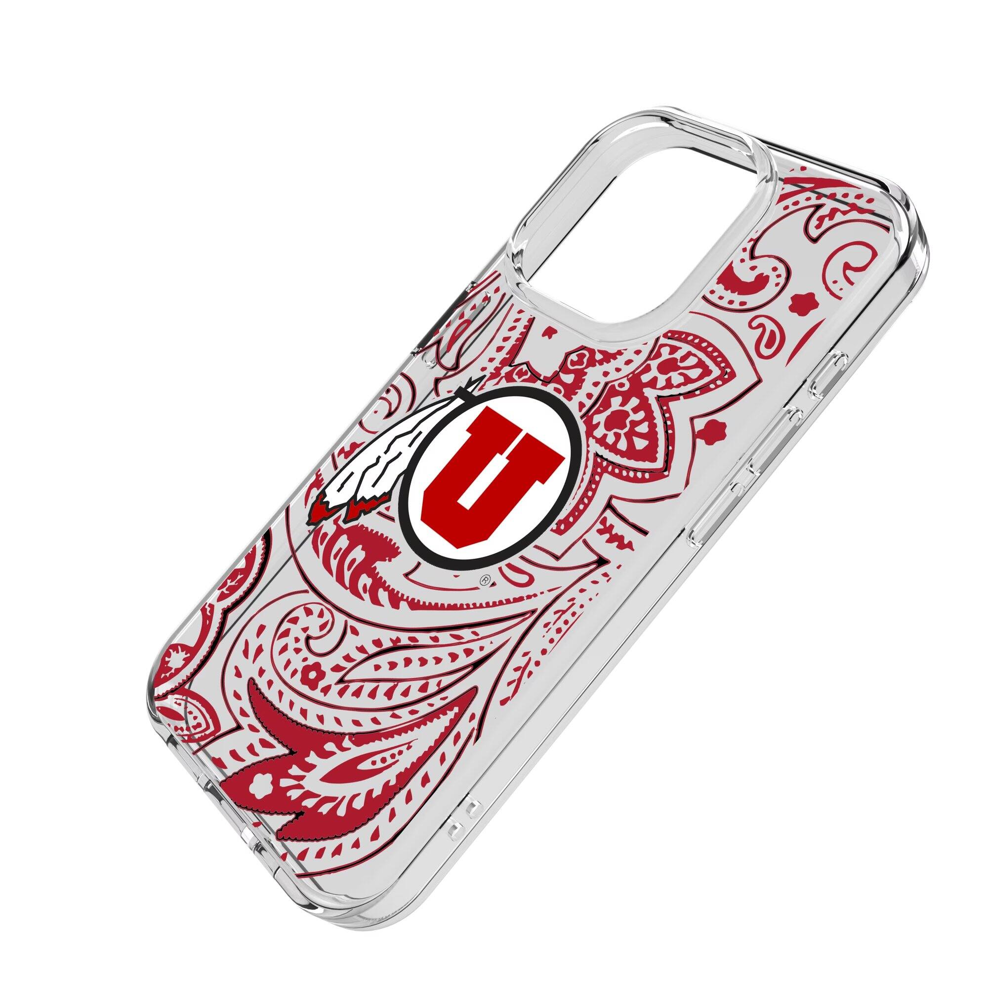 Alt View 1. Keyscaper - Utah Utes iPhone Paisley Design Clear Case - 15 Plus - Multicolor.