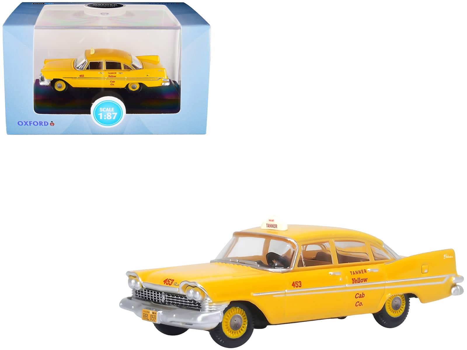 "1959 Plymouth Belvedere Taxi Yellow ""Tanner Yellow Cab Co."" 1/87 (HO) Scale Diecast Model Car by Oxford Diecast" price history on PriceWatchPro